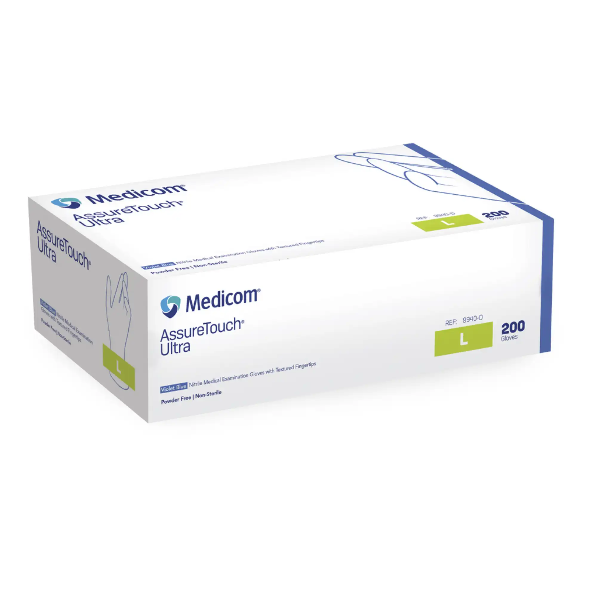 Medicom AssureTouch Ultra Nitrile Medical Examination Gloves, Powder-Free, Non-Sterile, Large, Violet Blue, 200/Box