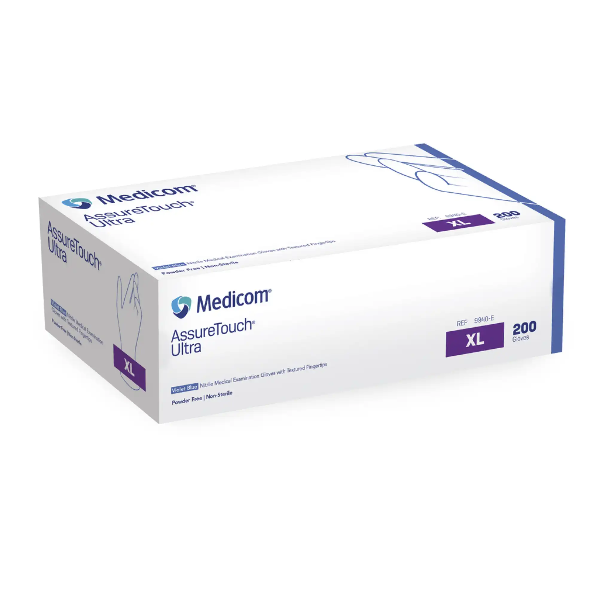 Medicom AssureTouch Ultra Nitrile Medical Examination Gloves, Powder-Free, Non-Sterile, Extra Large, Violet Blue, 200/Box