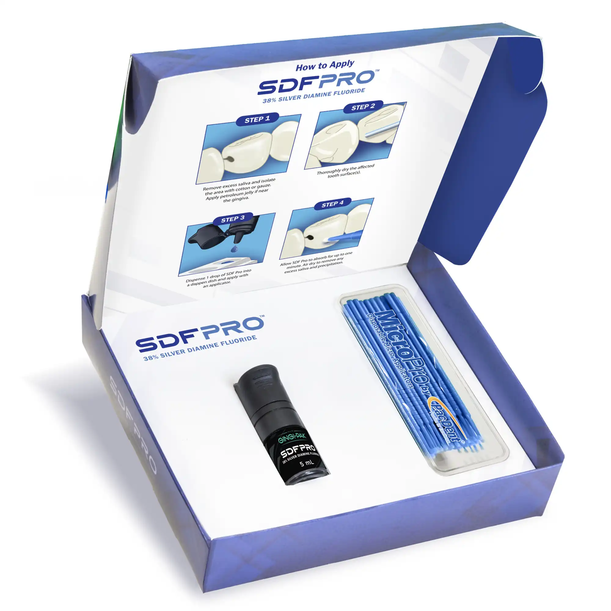 SDF Pro 38% Silver Diamine Fluoride Solution Bottle Kit, 5 mL Bottle with 50 Micro Applicator Tips, 73014