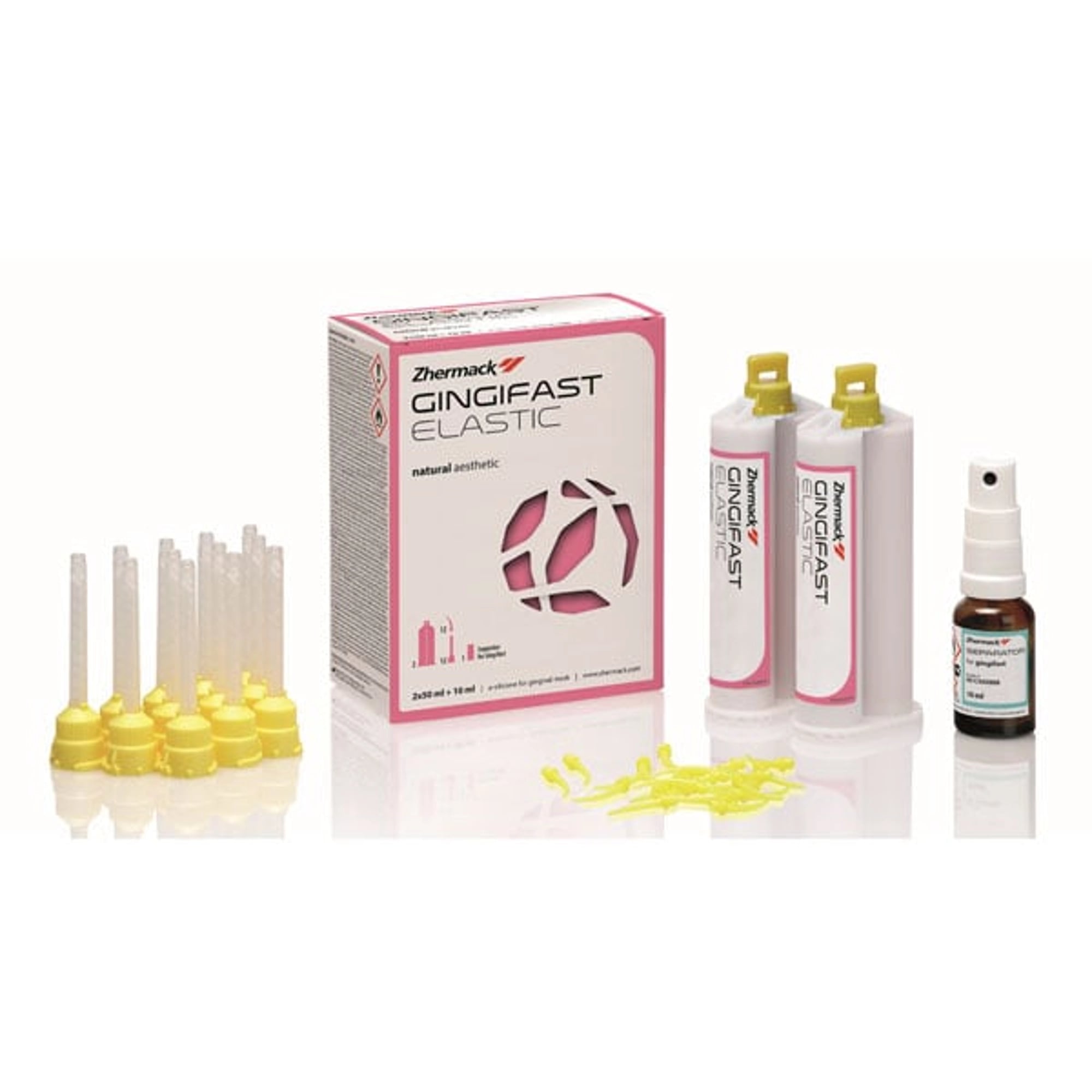 Zhermack Gingifast Elastic Silicone Removable Gingival Mask, 2 x 50 mL Cartridges, 12 Mixing Tips, 12 Oral Tips, 10 mL Separator, C401500