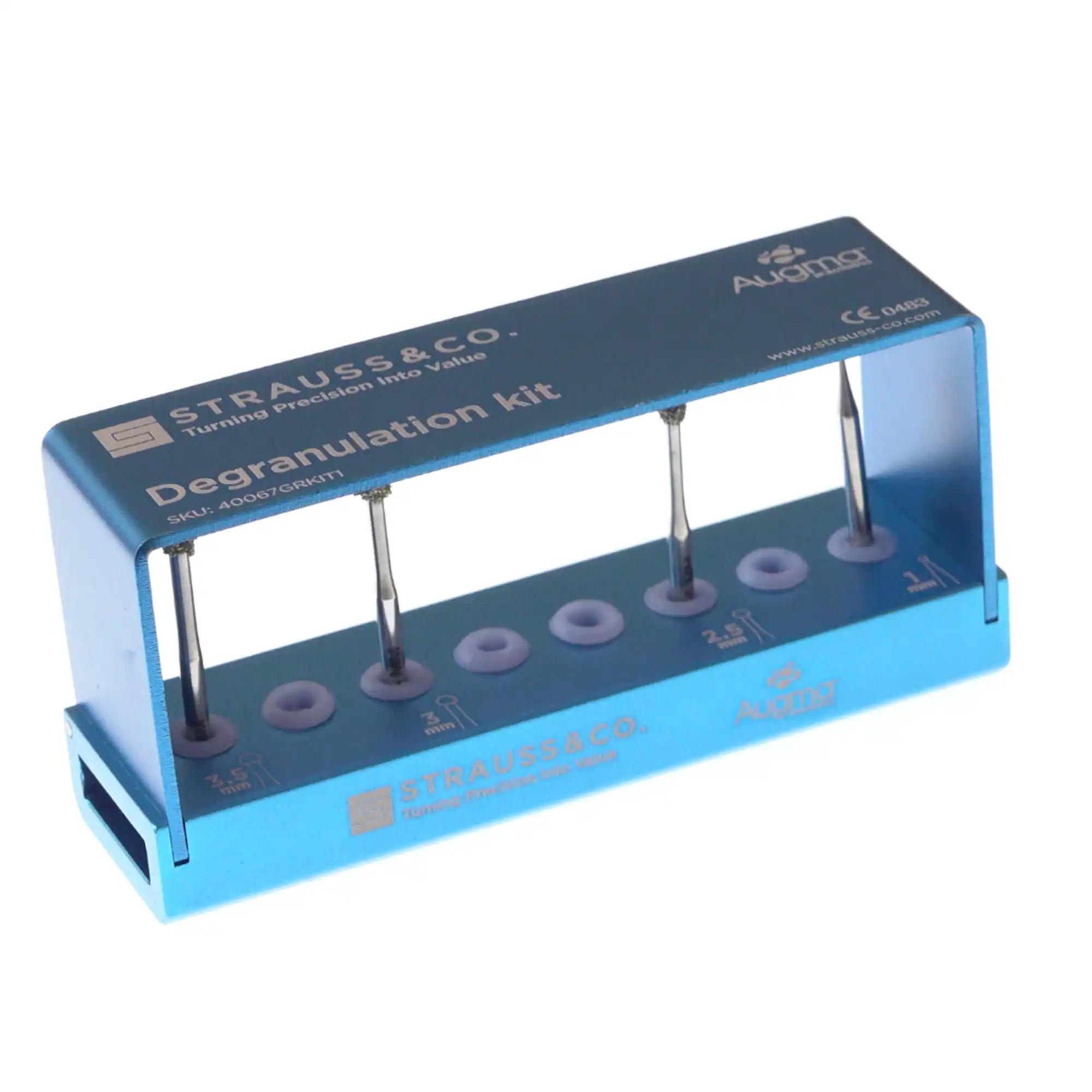 Augma Degranulation Kit, 4 Assorted Diamond Burs, Head Sizes 1/2.5/3.0/3.5 mm, Length 31 mm, Ref 40067GRKIT1