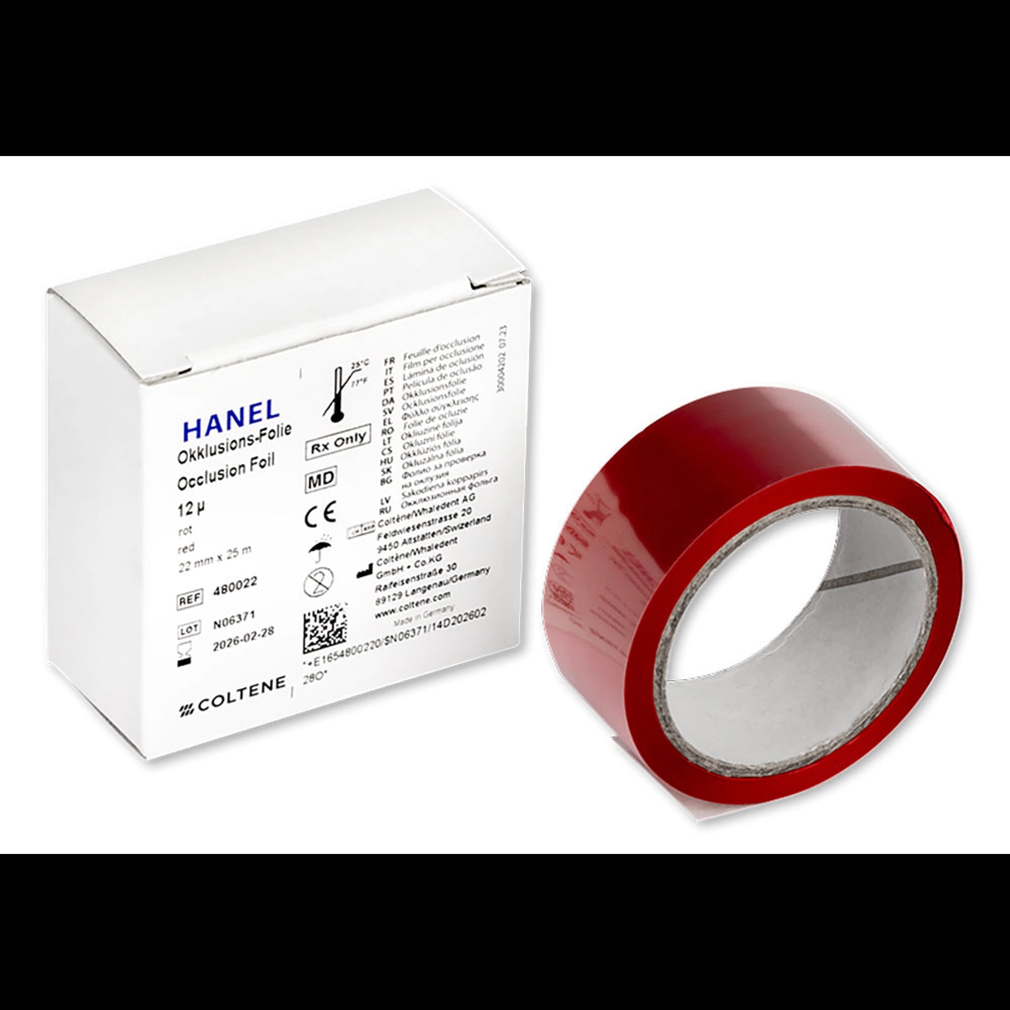 Hanel Occlusion Foil One-Sided Red, 12 Microns, 22 mm x 25 m Roll (7/8" x 82 ft), 480022