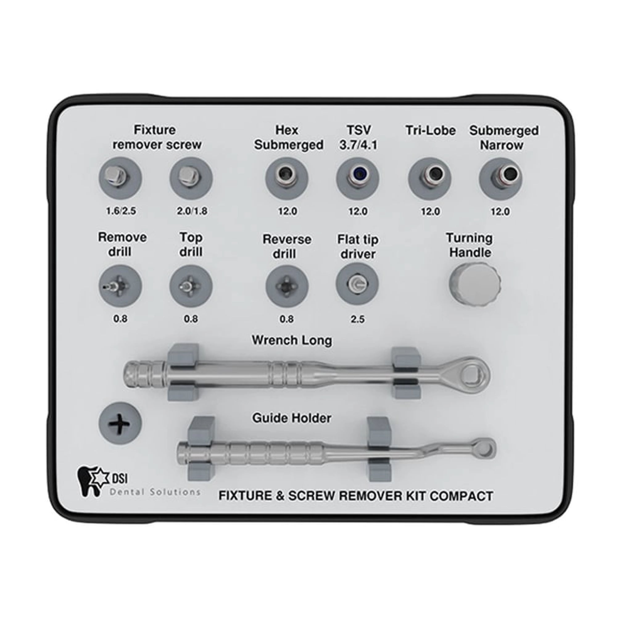 DSI Compact Fixture & Screw Removal Kit, Includes 2 Implant Remover Screws (1.6mm & 1.8mm), SD-FSRC