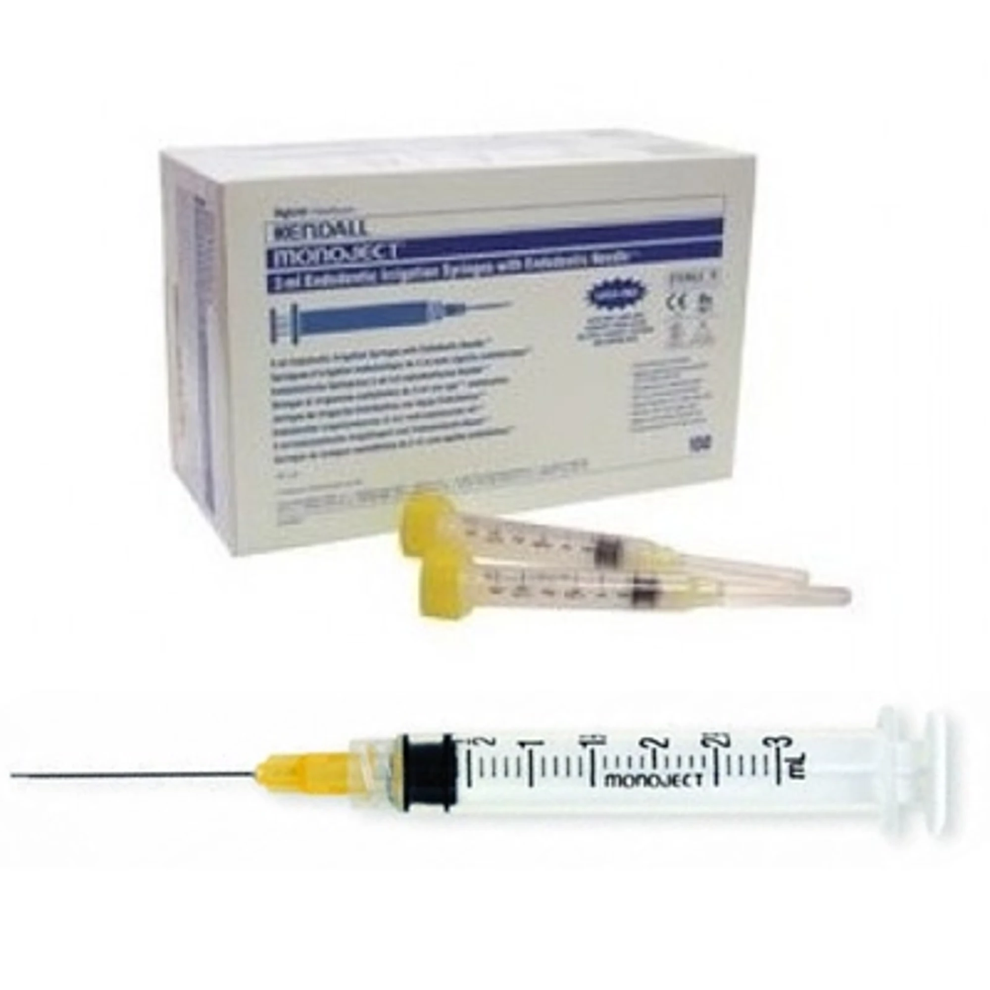 Monoject Endo Irrigation Syringe/Needle, 27G x 1.25", Sterile, Luer-Lock, 100/Box, 513850