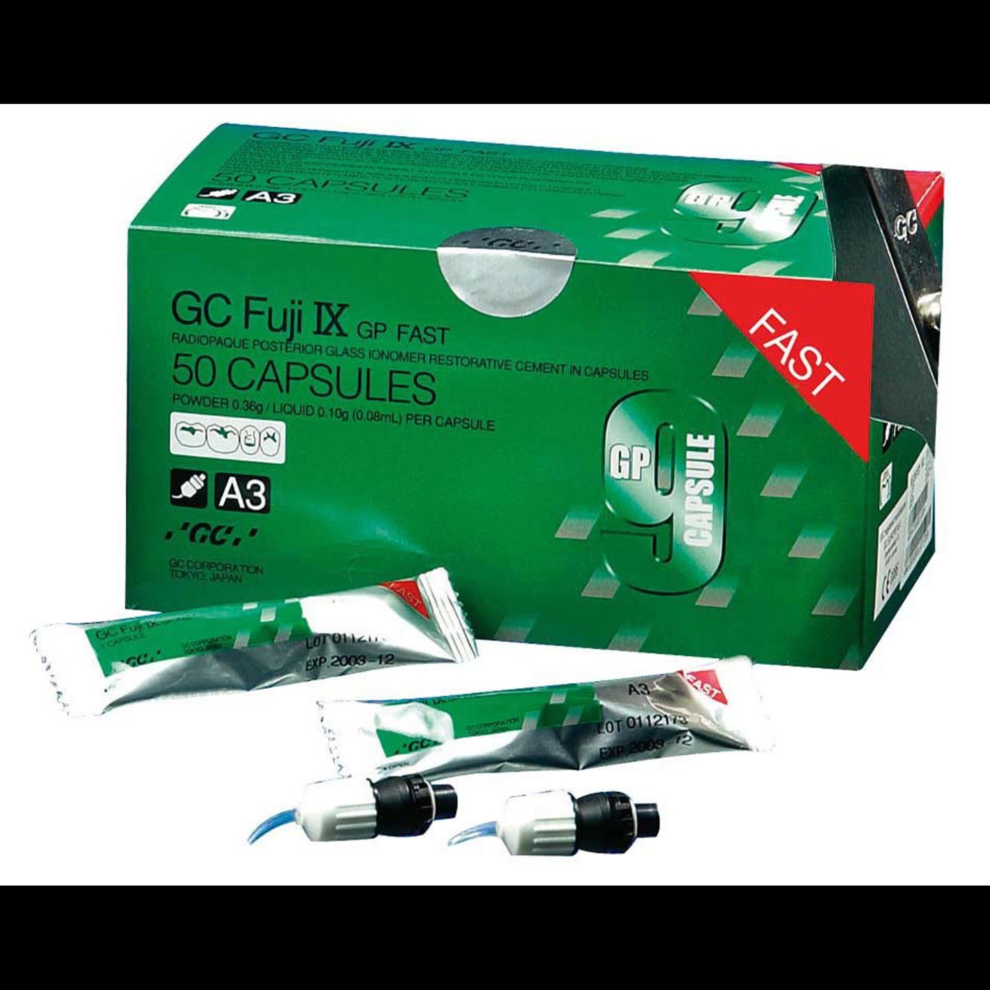 GC Fuji IX GP FAST Glass Ionomer Restorative, Shade A1, Capsules, 50/Pk, 002022