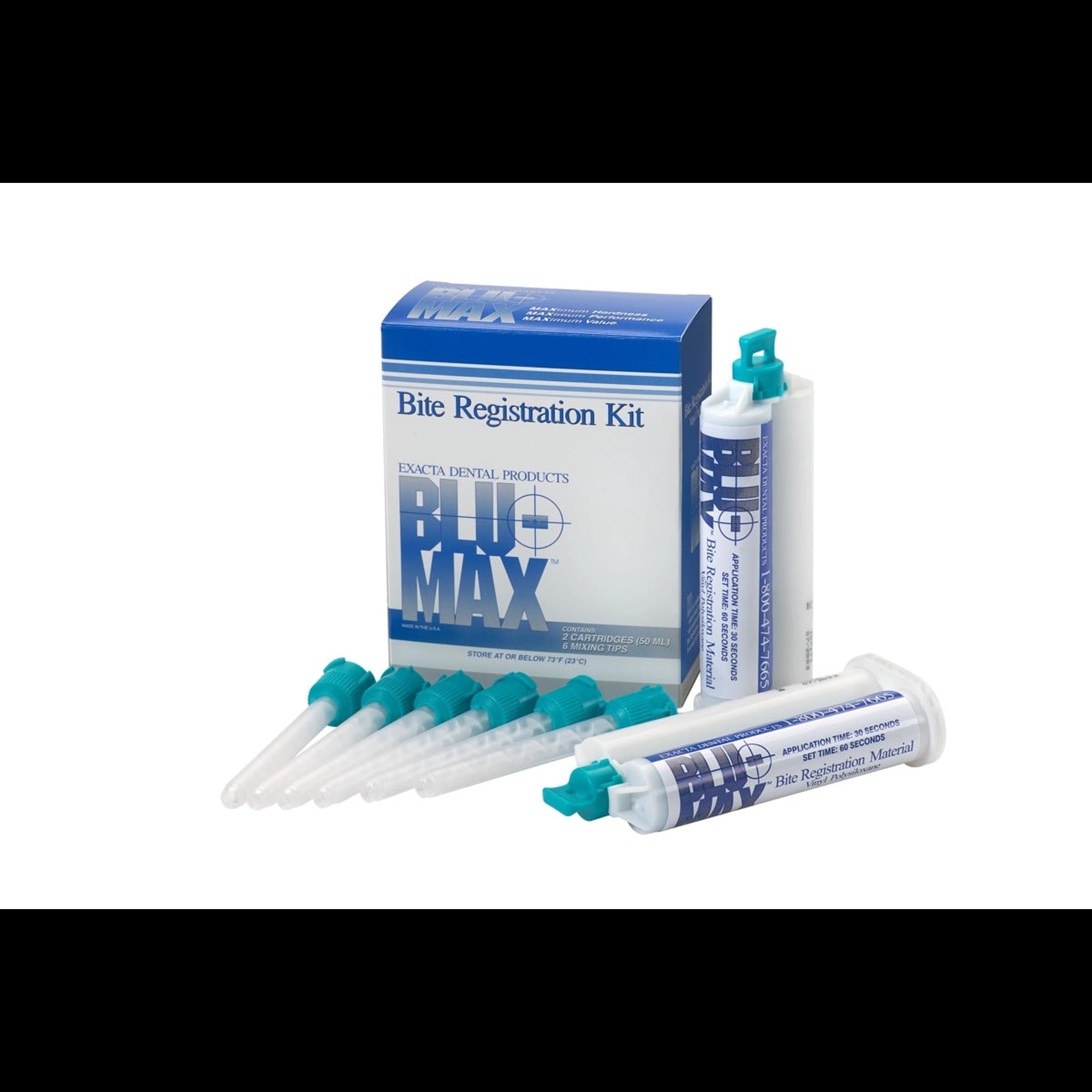 ExactaBLU MAX Bite Registration Material, Fast Set, Bulk Kit, 24 x 50mL Cartridges with 72 Mixing Tips, 7701FSBK