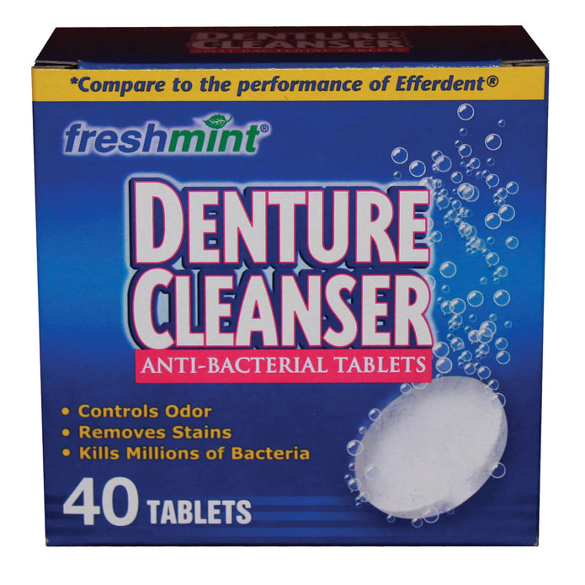 New World Imports Denture Cleanser Tablets, Freshmint, Effervescent, 40/Bx, DENT40