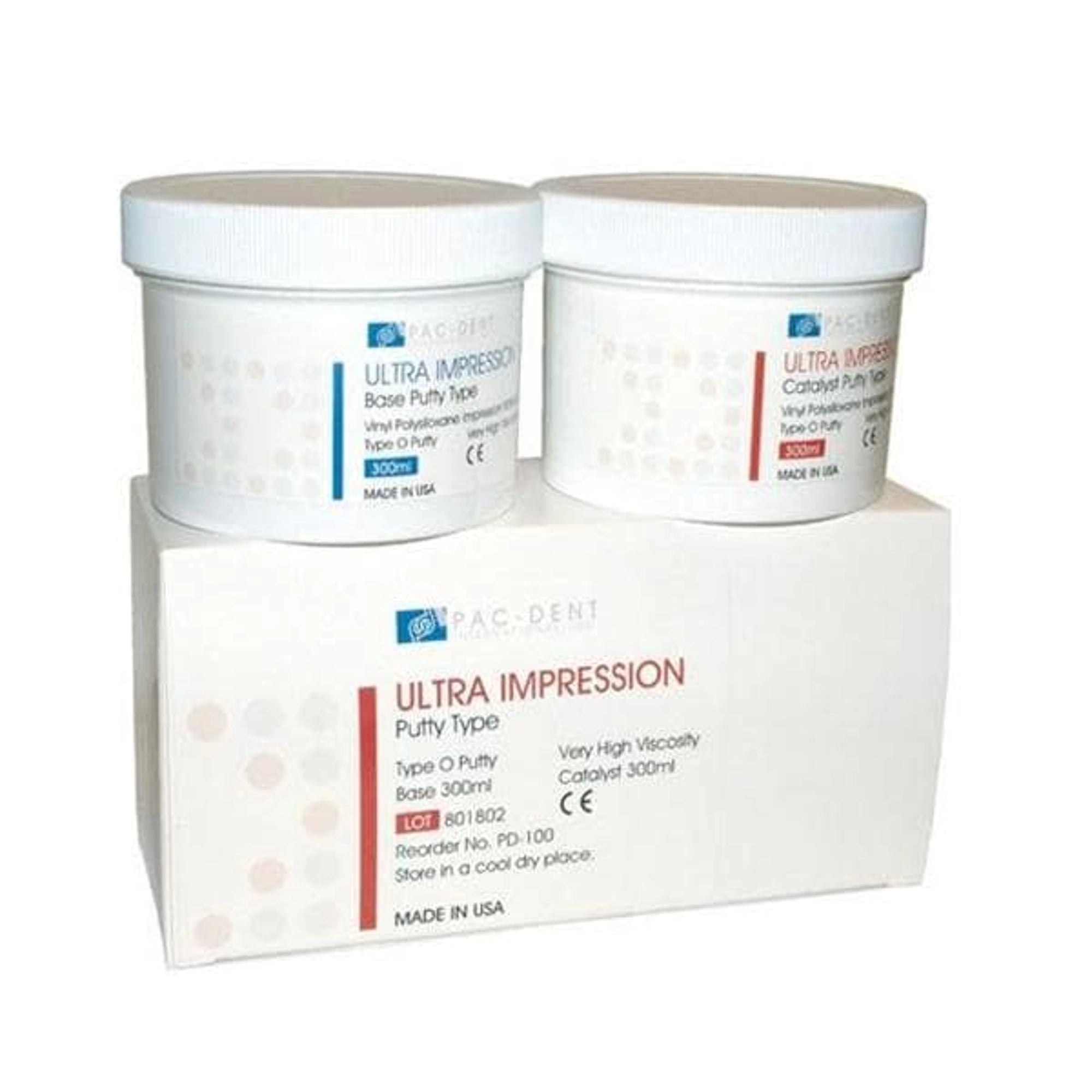 Pac-Dent Type-O-Putty Vinyl Polysiloxane Impression Material, Regular Set, 2 x 300 ml Jars (1 Base, 1 Catalyst), 001V