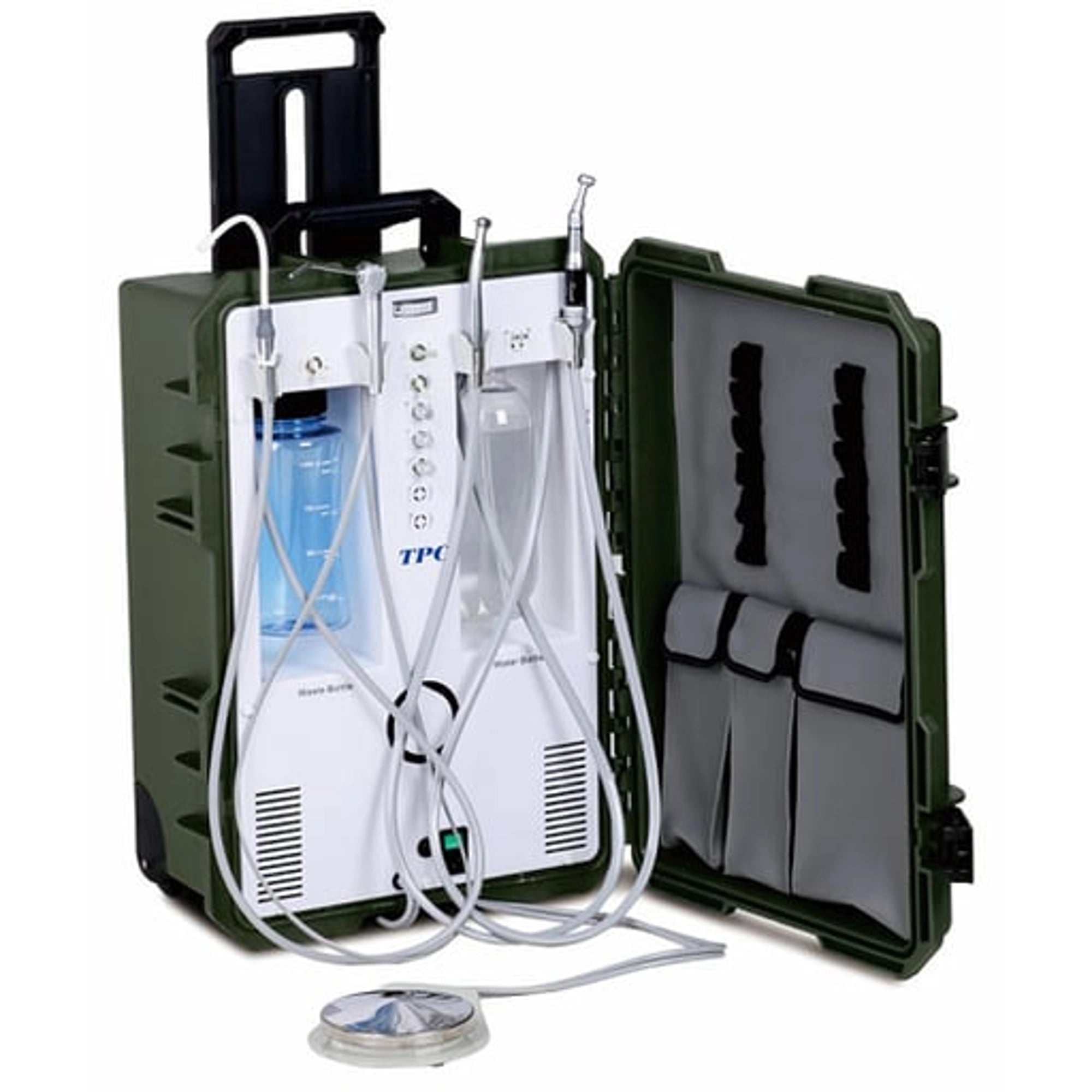 TPC Advanced Technology Portable Dental Delivery System, 4-Hole Tubing, 110V, With Suction and Wheeled Transportation Case, PC-2630