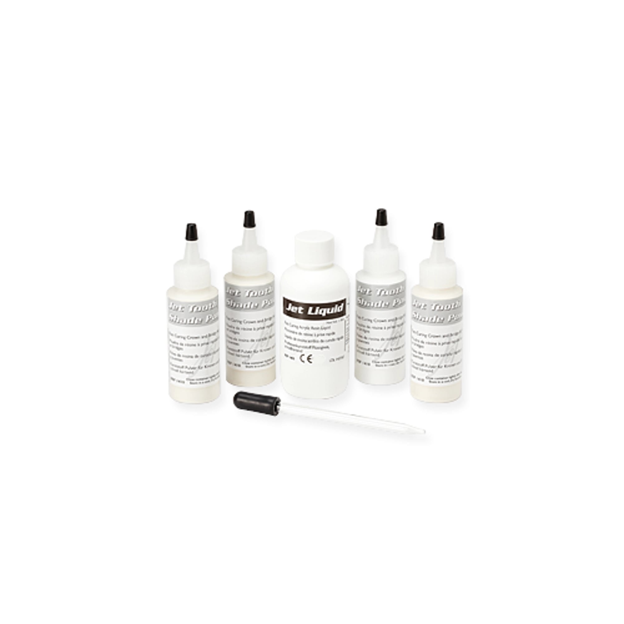 Lang Dental Jet Tooth Shade Self-Curing Temporary Crown & Bridge Acrylic Resin 4/1 Kit (4 x 45 g Powder Shades 62A2, 65D3, 66A3, Clear / 118 mL Liquid), 1484