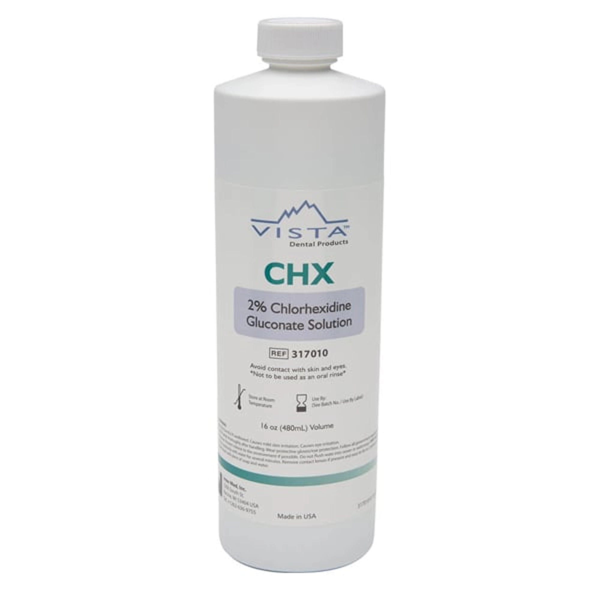 Vista Dental Products CHX-Vista 2% Chlorhexidine Gluconate Solution, 16 oz (480 mL) Bottle, 317010