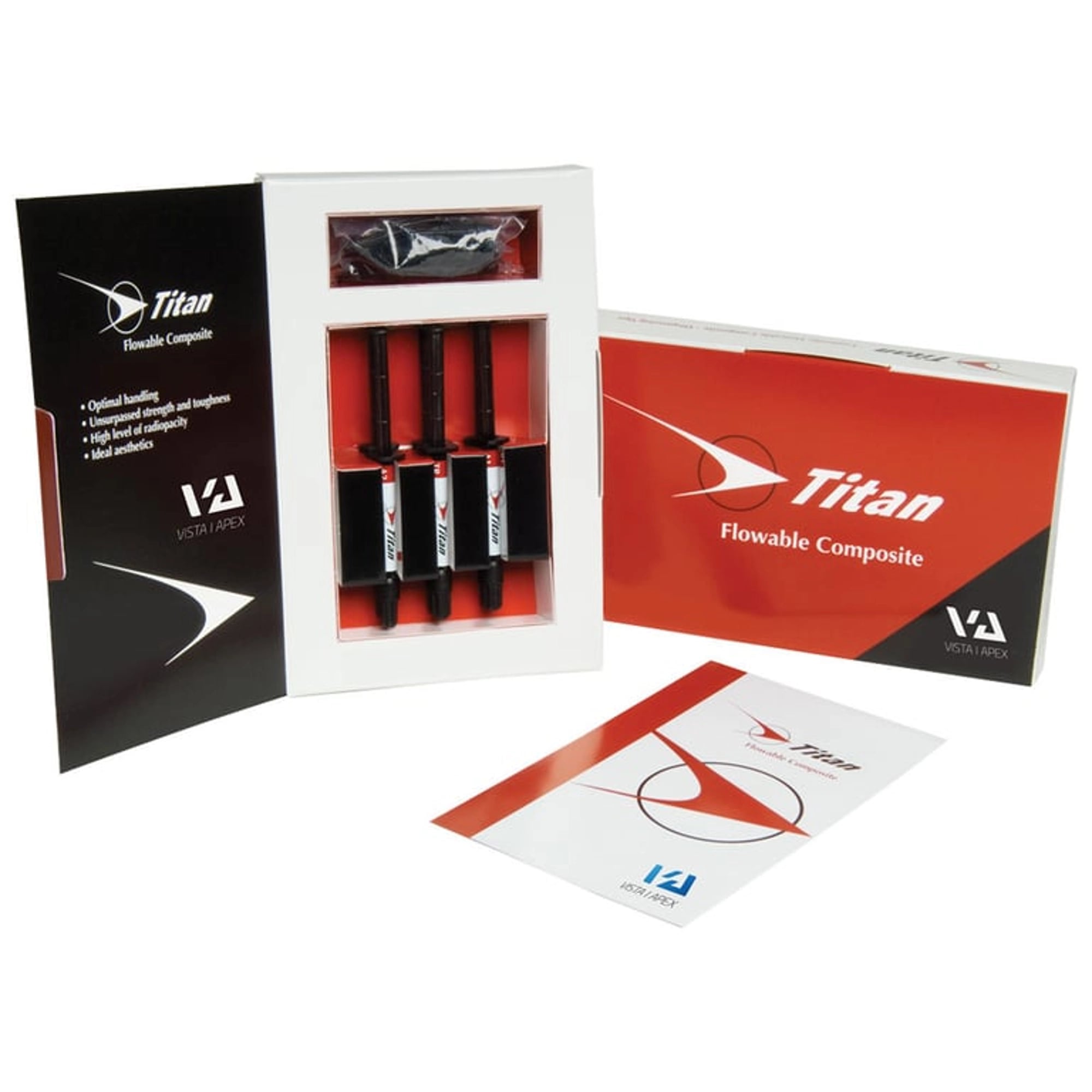 Titan Flowable Composite Light Cure, Shade A2, 6-Syringe Pack, 6 x 1.5 g Syringes with 25 x 20ga Flow-Thru Tips, 90009