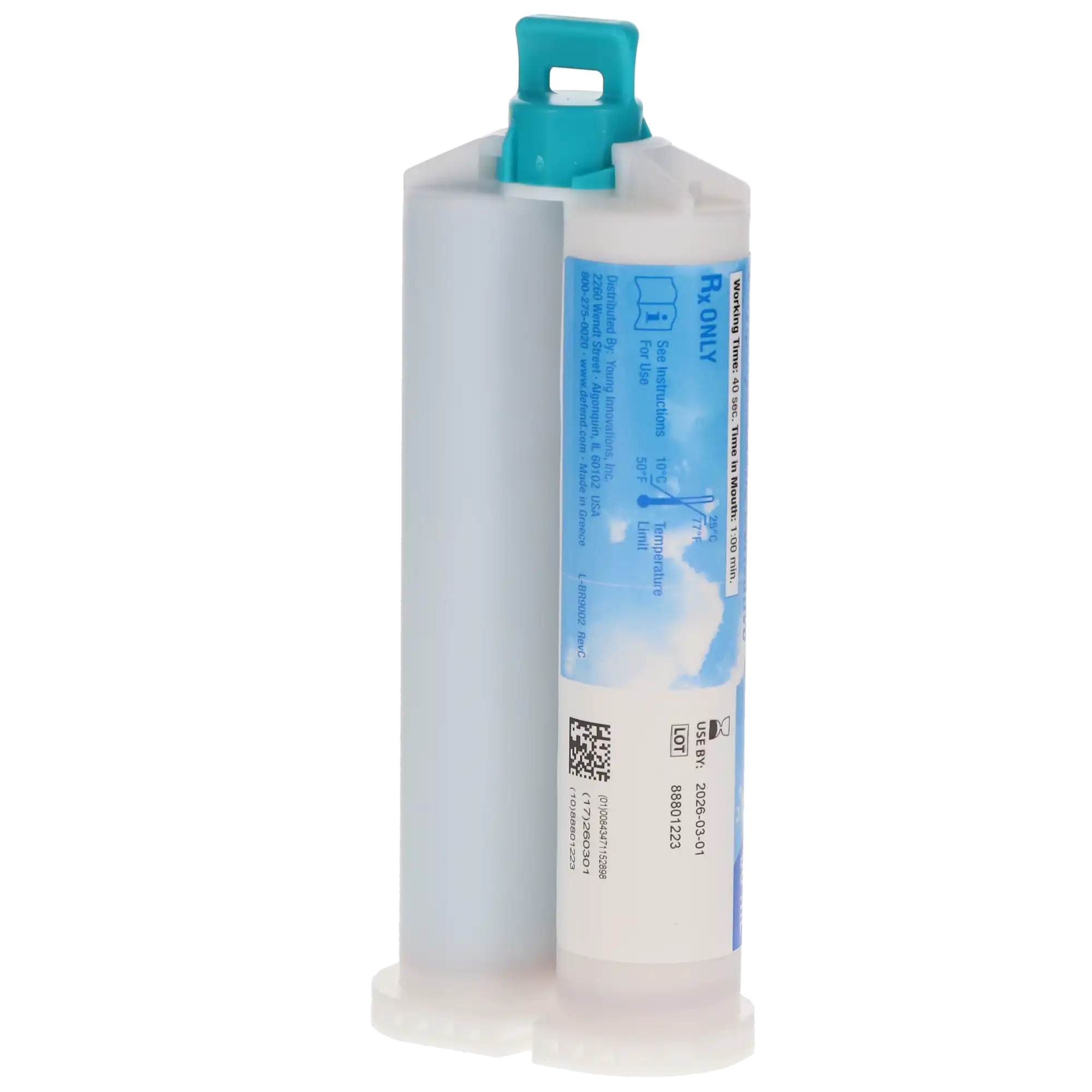Defend Bite Registration Material, VPS, Fast Set, Unflavored, Light Blue, 2 x 50 mL Cartridges with 6 Mixing Tips, BR-9002