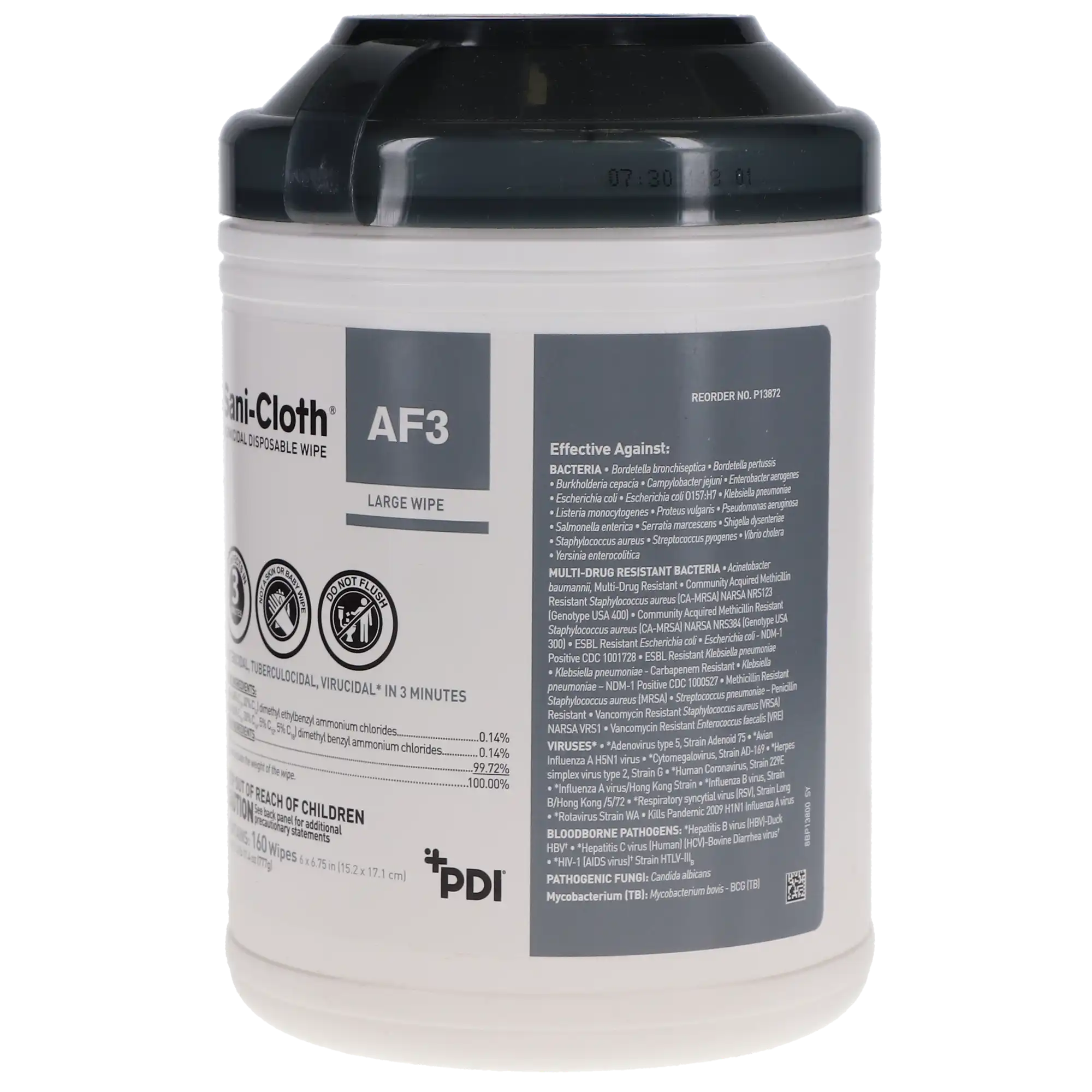 Sani-Cloth AF3 Germicidal Disposable Wipes, Large, 6" x 6.75", Alcohol-Free, Fragrance-Free, 160/Canister, P13872