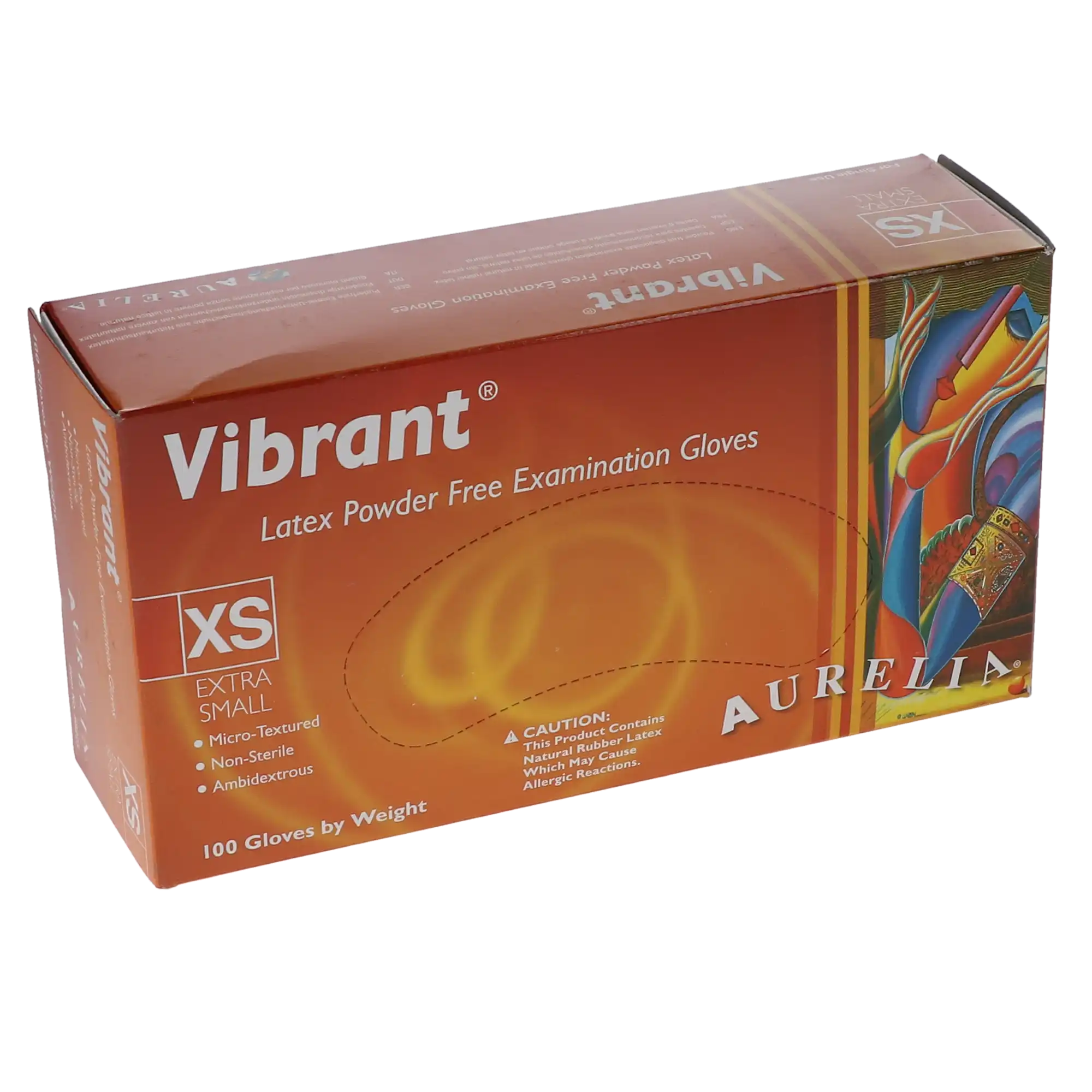 Aurelia Vibrant Chlorinated Examination Latex Gloves, Powder-Free, Micro-Textured, Extra Small, 100/Box, 98225