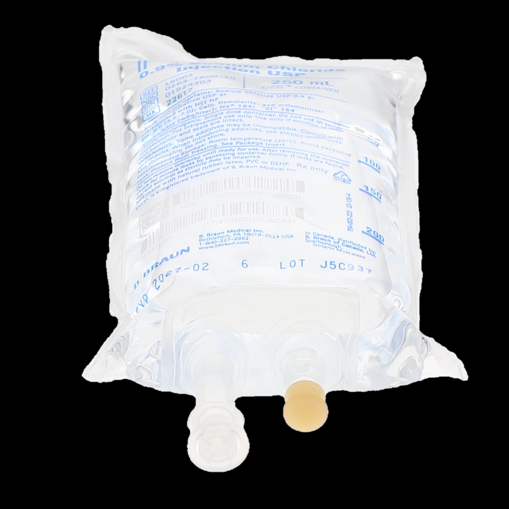 B. Braun 0.9% Sodium Chloride Injection USP, 250 mL EXCEL Plus IV Bag, L8002