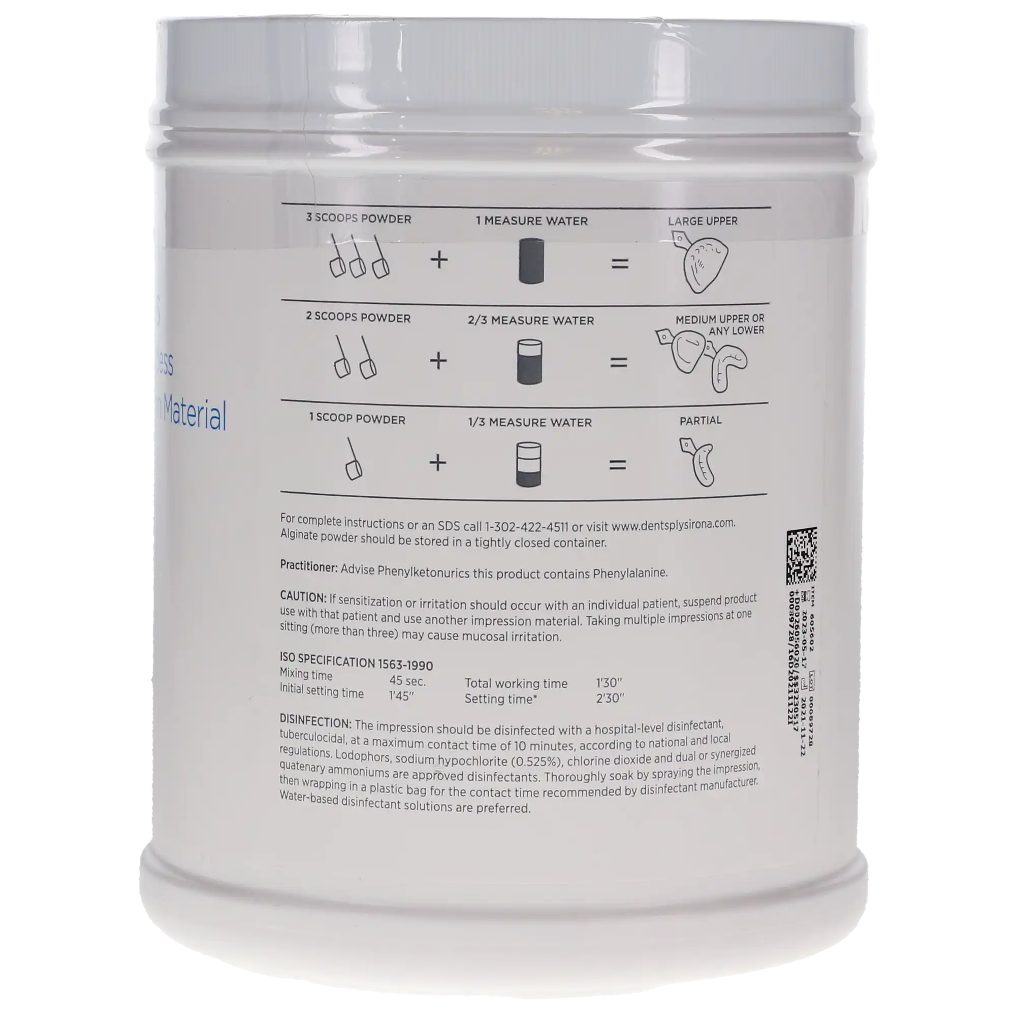 Jeltrate Plus Antimicrobial Dustless Alginate Impression Material, Fast Set, Pink, 1 lb Canister, 454g, 605602