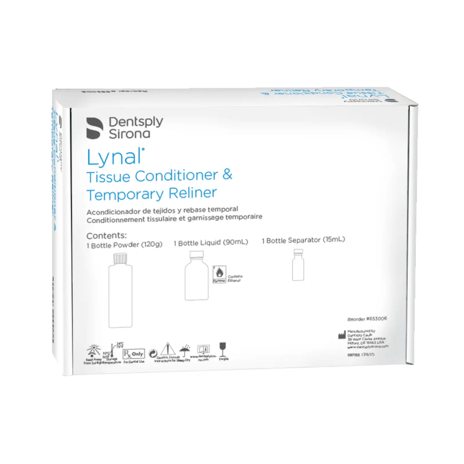 Lynal Tissue Conditioner & Temporary Reliner, Standard Package (120 g Powder, 90 ml Liquid, 15 ml Separator), 653006