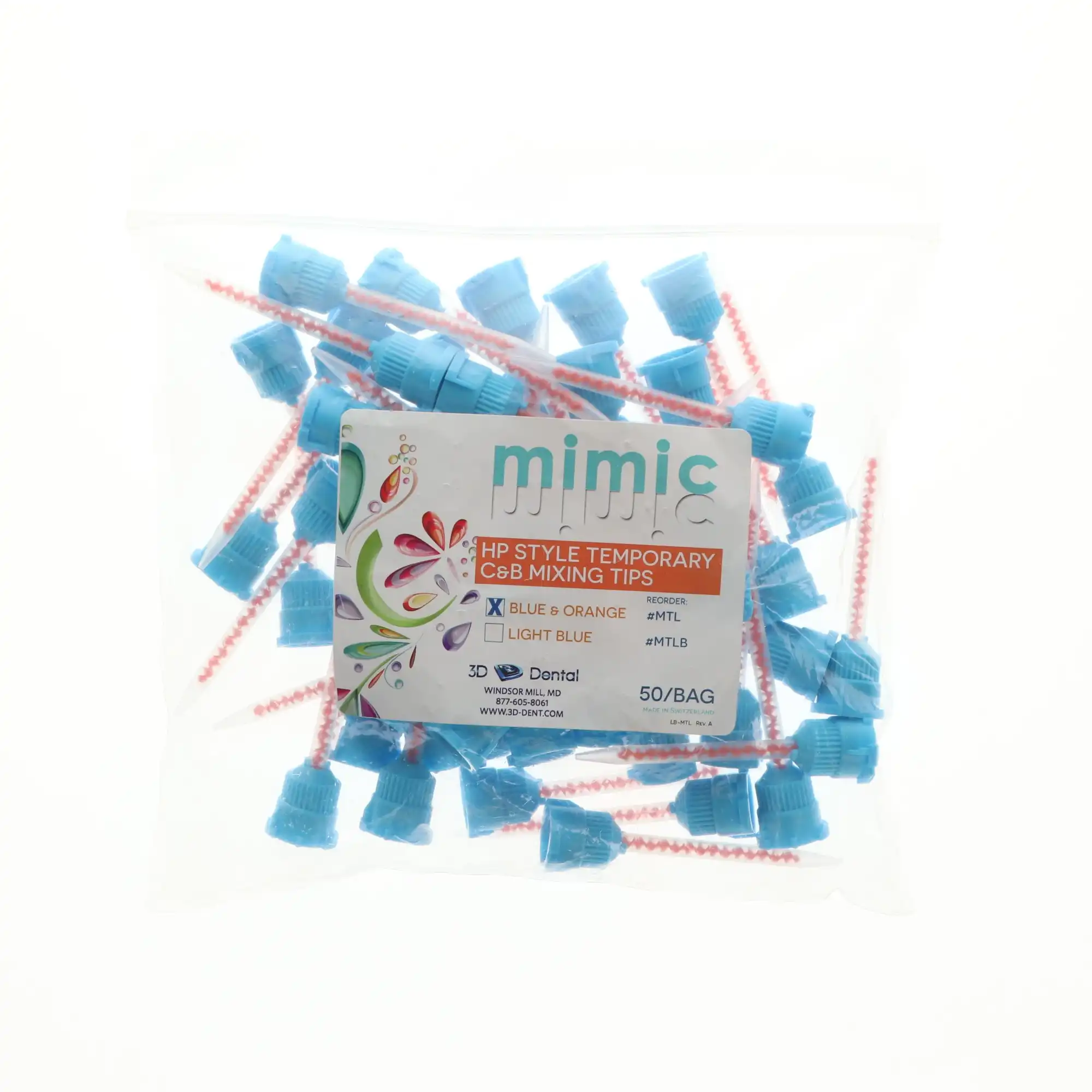 Mimic Temporary Crown & Bridge Mixing Tips, Blue/Orange, 4:1 & 10:1 Compatible, 50/Pk
