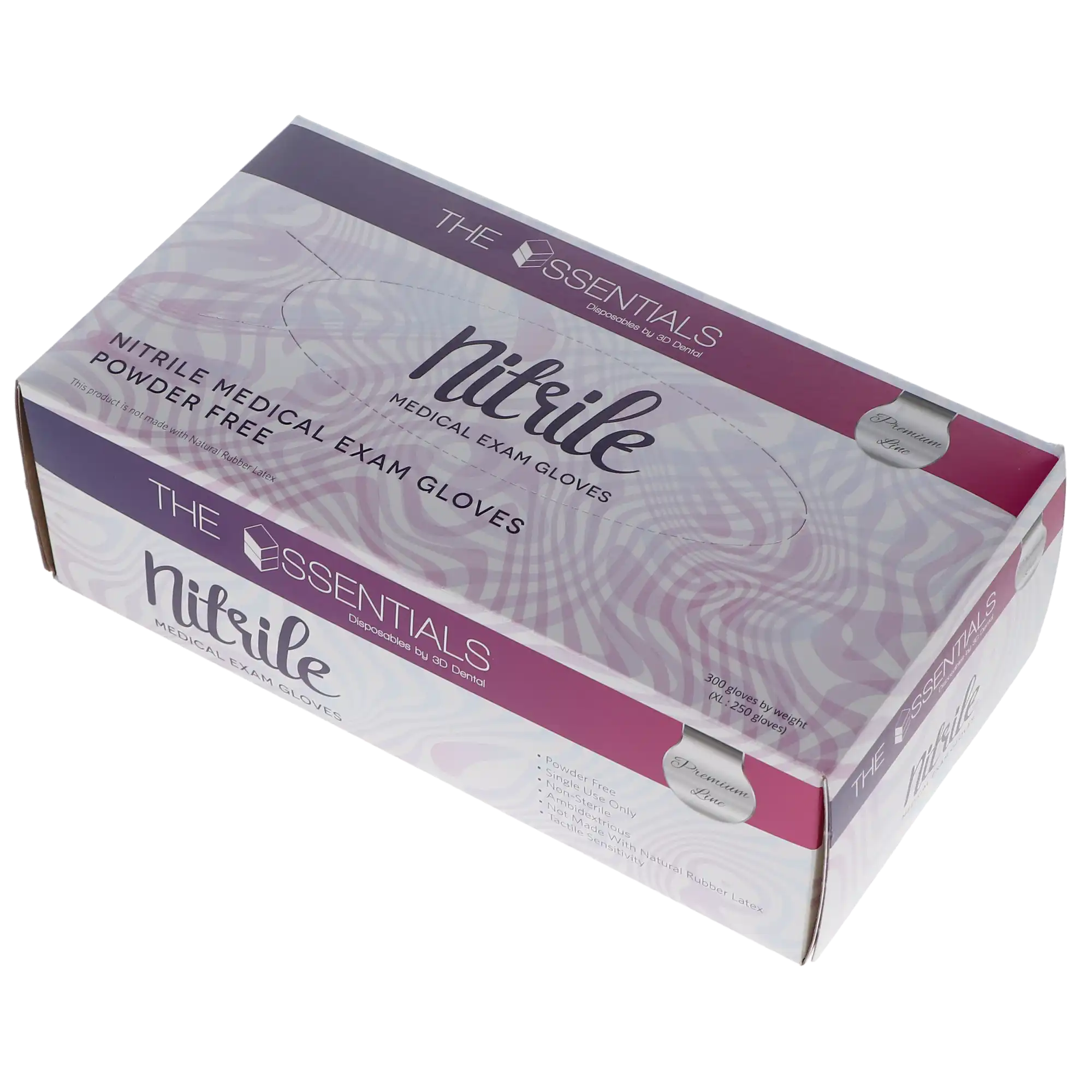 3D Dental Essentials Nitrile Exam Gloves, Ultra Slim, Powder-Free, Latex-Free, Non-Sterile, Medium, Blue, 300/Box, NG300-M