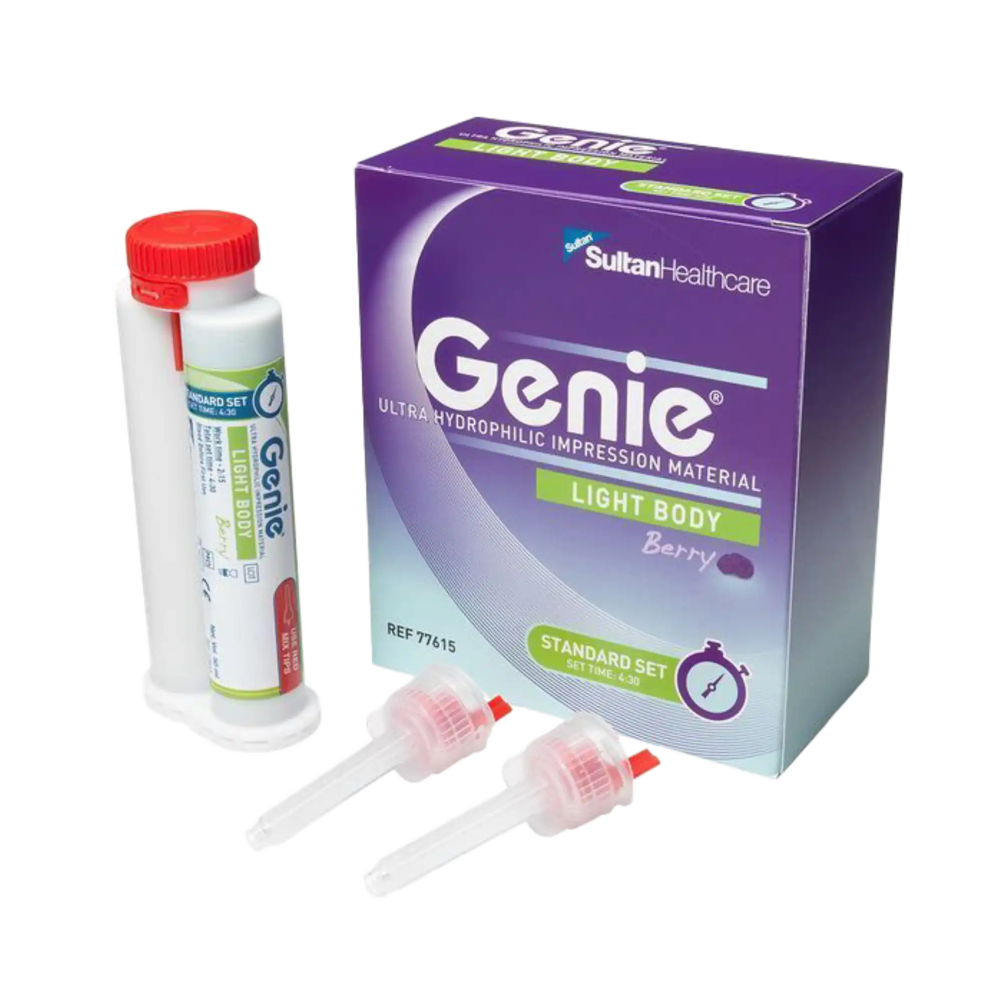 Genie VPS Impression Material, Light Body, Standard Set, Berry Flavor, Green, 2 x 50 mL Cartridges with Tips, 77615