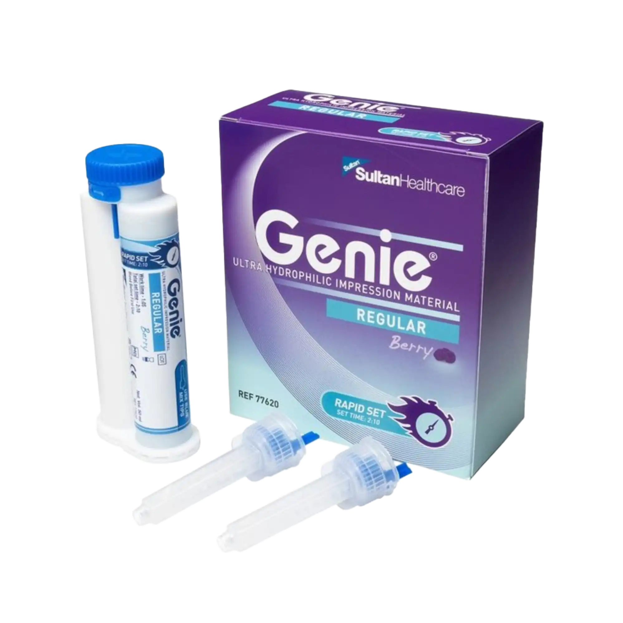Genie VPS Impression Material, Regular Body, Rapid Set, Berry Flavor, Blue, 2 x 50 ml Cartridges with Mixing Tips, 77620