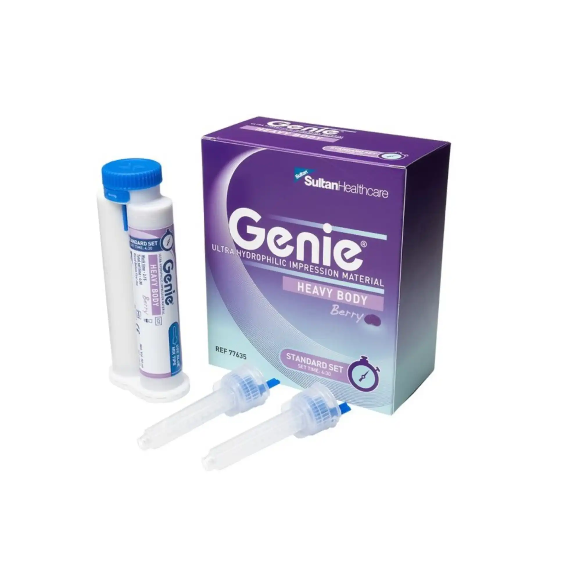 Genie VPS Impression Material, Heavy Body, Standard Set, Berry Flavor, Purple, 2 x 50 mL Cartridges with 6 Mixing Tips, 77635