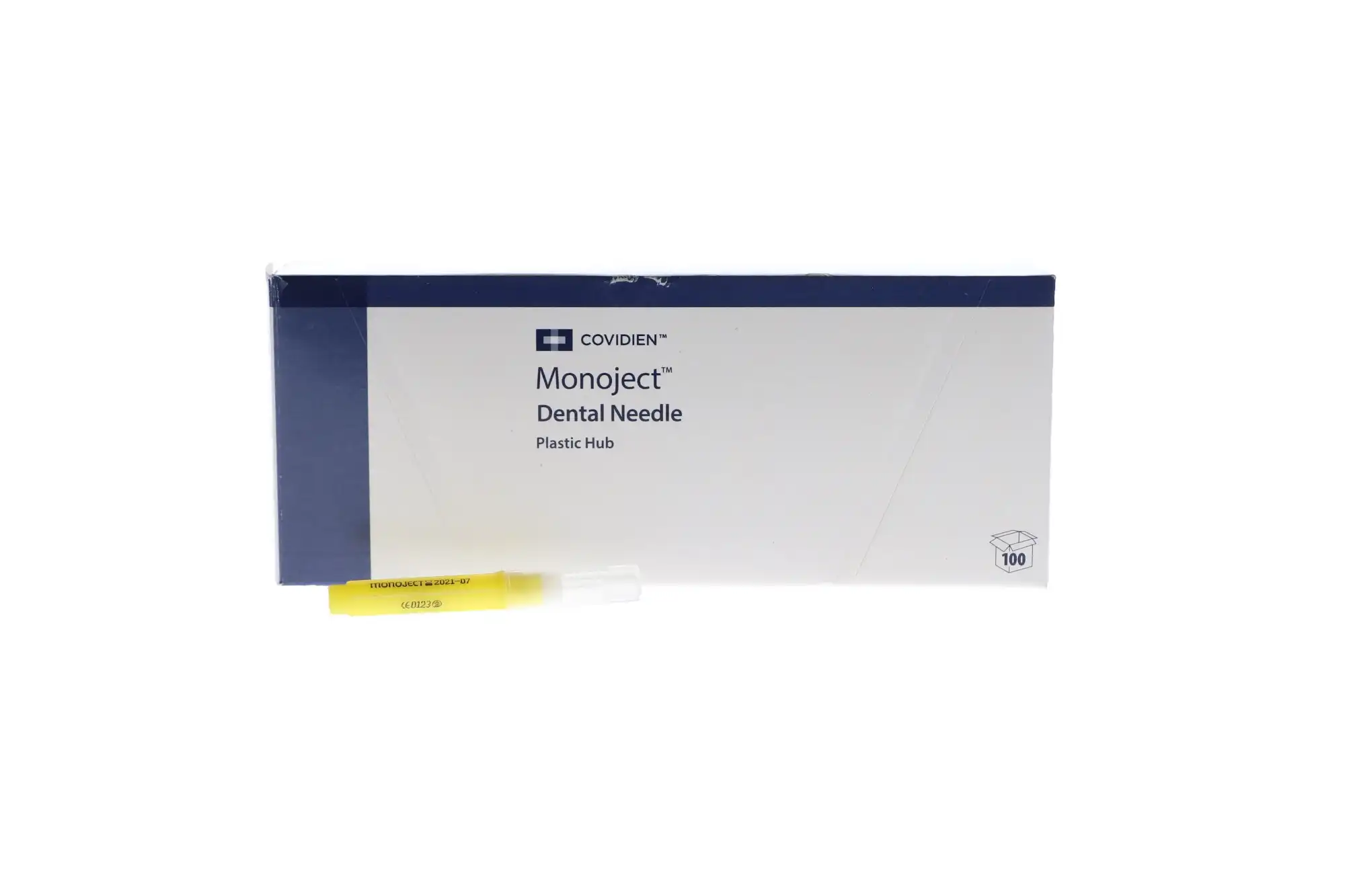 Monoject #400 Dental Anesthetic Needles, 27 Gauge, Long (1.25"), Yellow, Plastic Hub, 100/Box, 400058