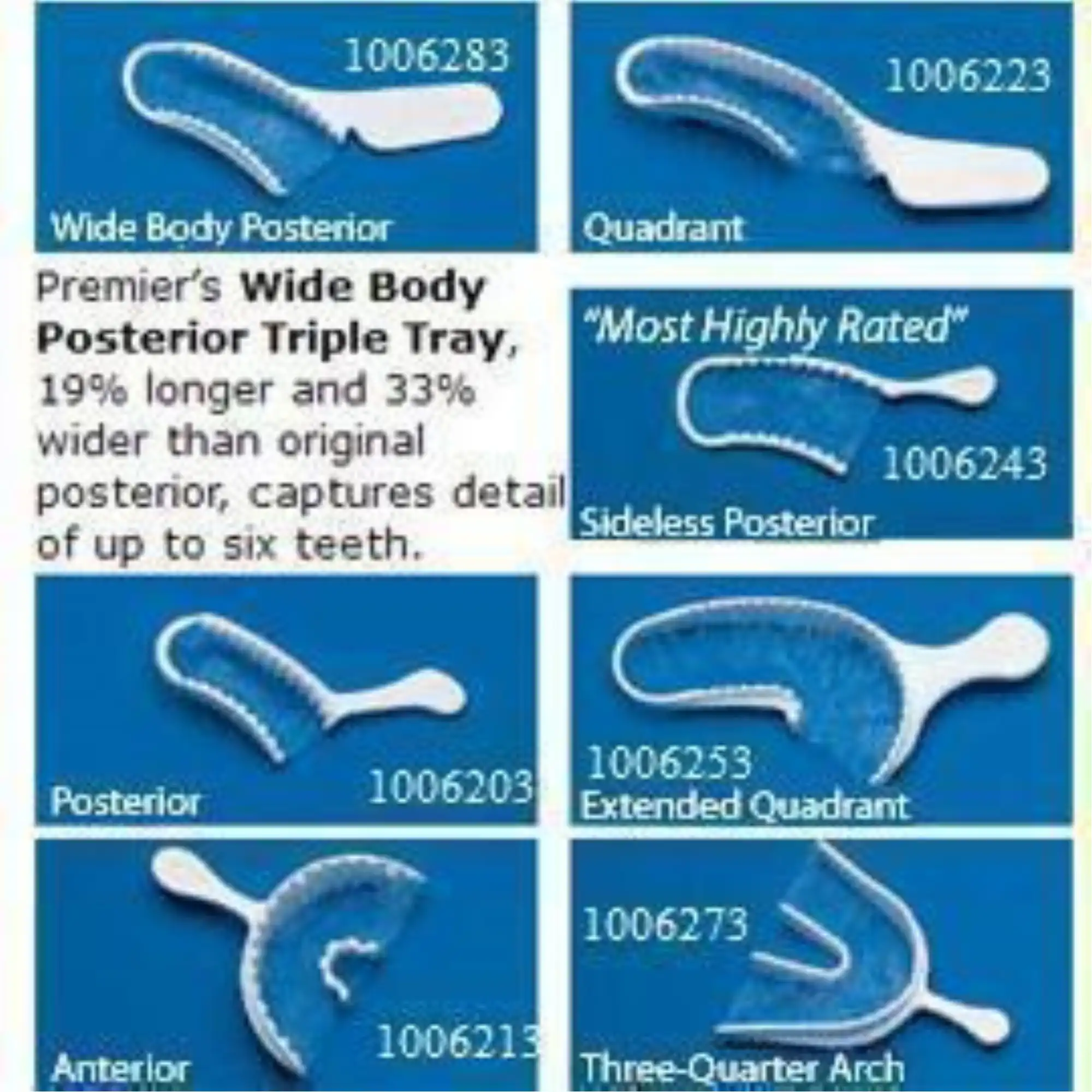 Premier Triple Tray Impression Trays, Three-Quarter Arch, 35/Box, 1006273