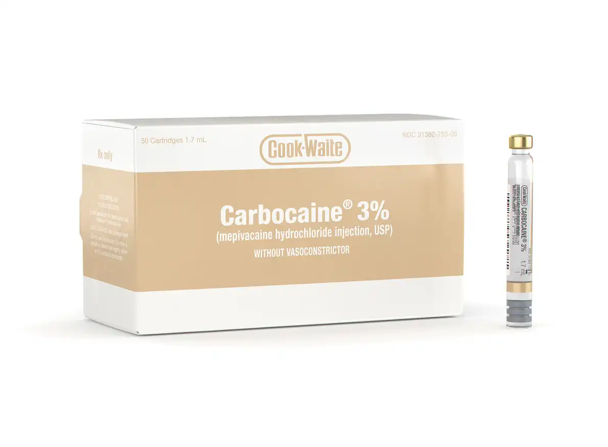 Septodont Carbocaine 3% Mepivacaine HCl Plain Local Anesthetic, 1.7 mL Cartridges, Tan, 50/Pk (SEP-99171)