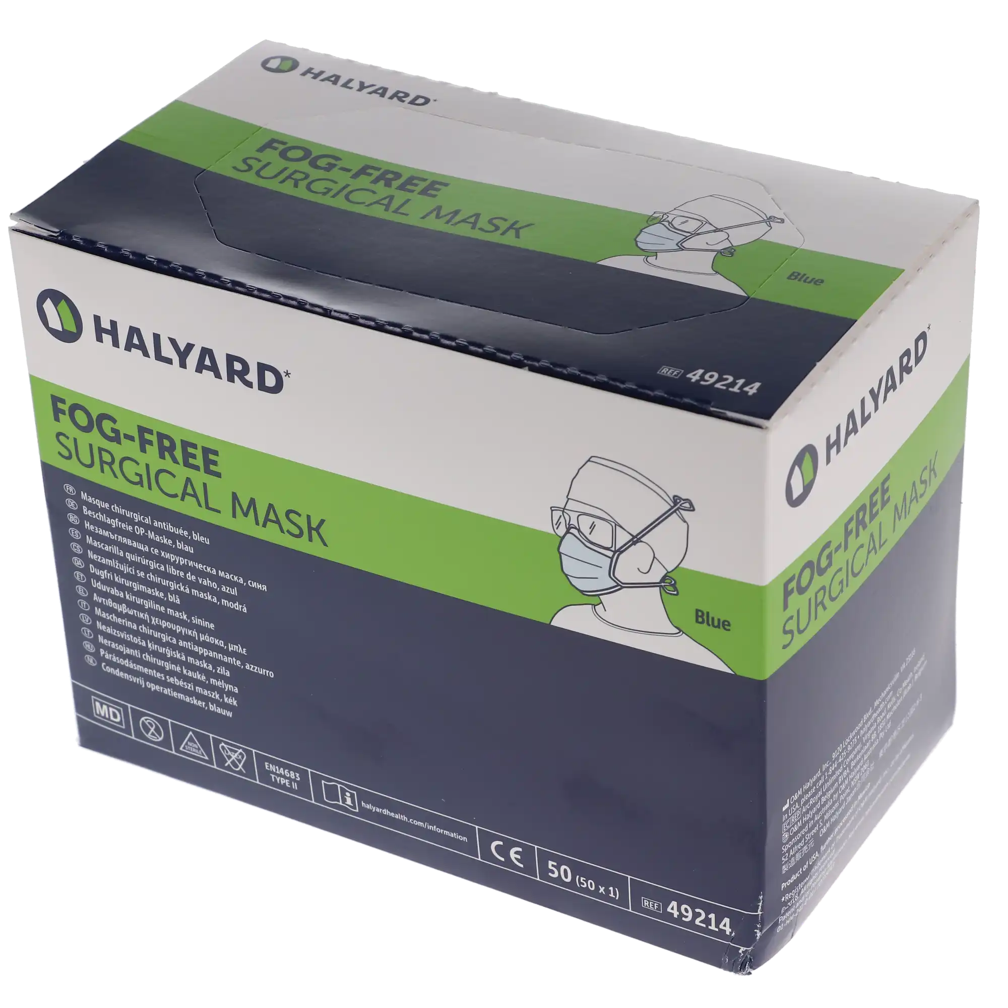 Halyard Tecnol Fog-Free Tie-On Surgical Mask, Blue, 50/Box, 49214