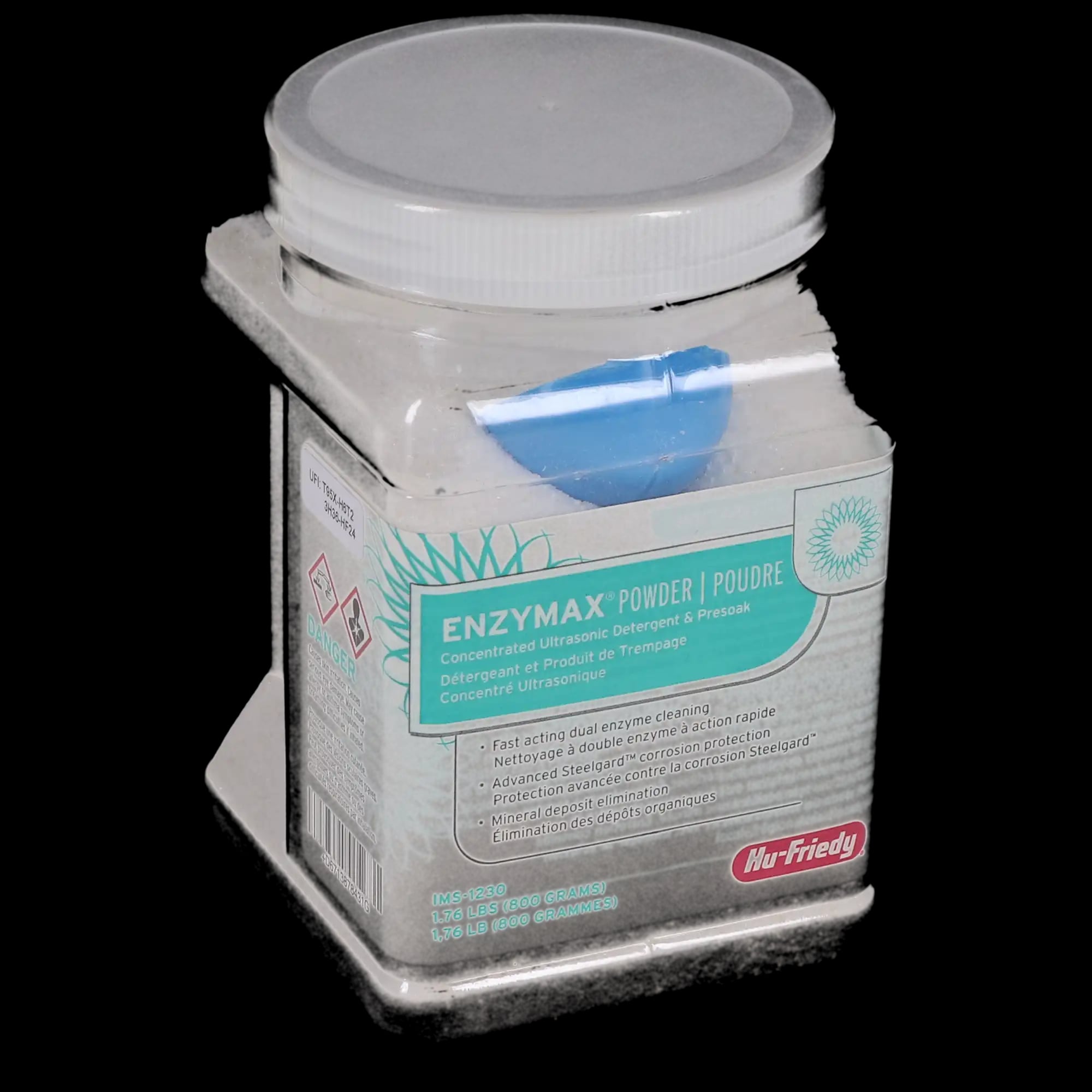 Hu-Friedy Enzymax Dual Enzyme Ultrasonic Detergent Powder, 800 g Jar, Makes 50 Gallons, IMS-1230C