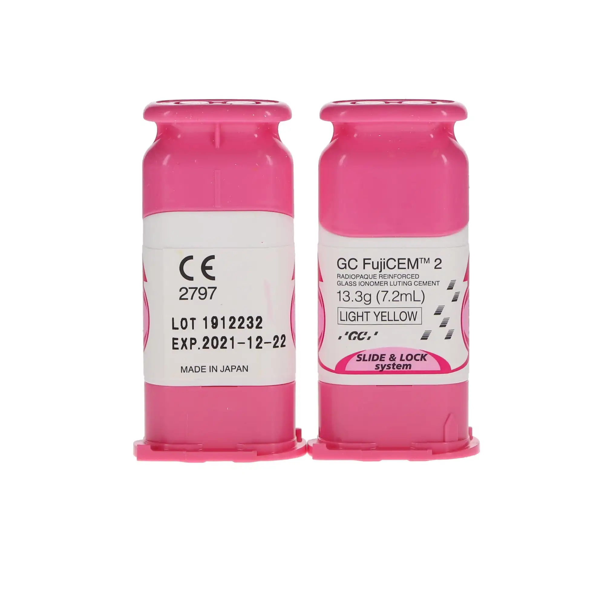 FujiCEM 2 Glass Ionomer Luting Cement, Automix Package with Slide & Lock Tips, 2 x 7.2 ml Cartridges, 42 Mixing Tips, 1/Pk, 441000