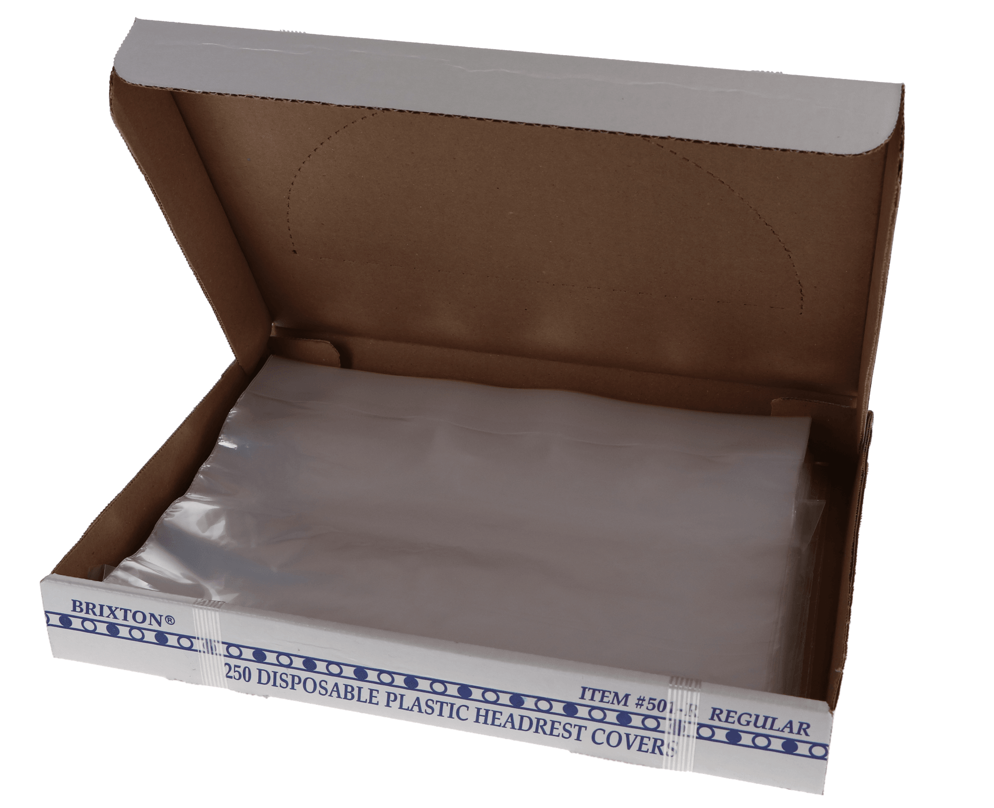 Brixton Disposable Plastic Headrest Covers, Regular, 10" x 11.25", Clear, 250/Box, 501R