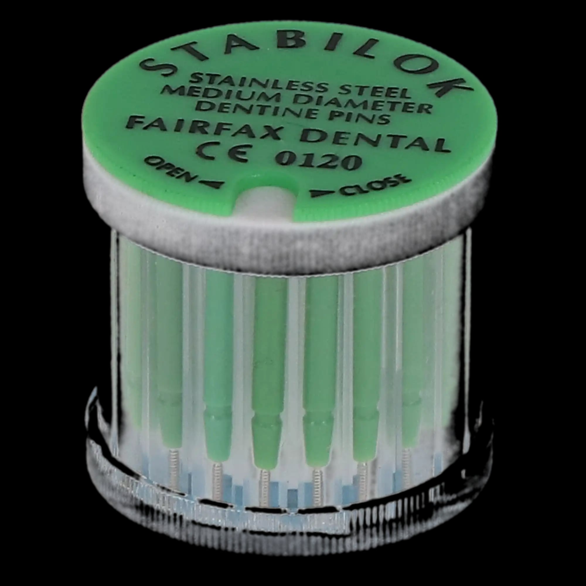 Stabilok Dentin Pins, Stainless Steel, Standard Kit, 0.027", Green, 20/Pk, 50052