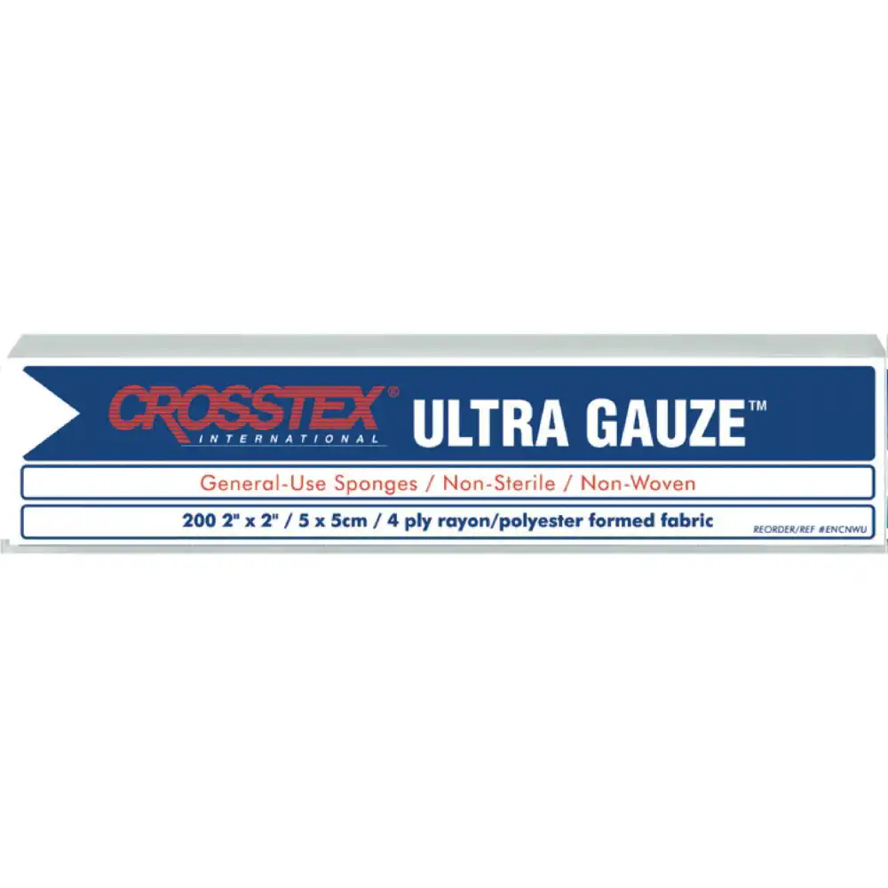 Crosstex Ultra Gauze Non-Woven Sponges, 2" x 2", 4-Ply, Non-Sterile, 8000/Case, ENCNWUB