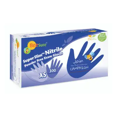 BeeSure SuperSlim Nitrile Examination Gloves, Powder-Free, Non-Sterile, Medium, Cobalt Blue, Textured, 300/Box, BE1147