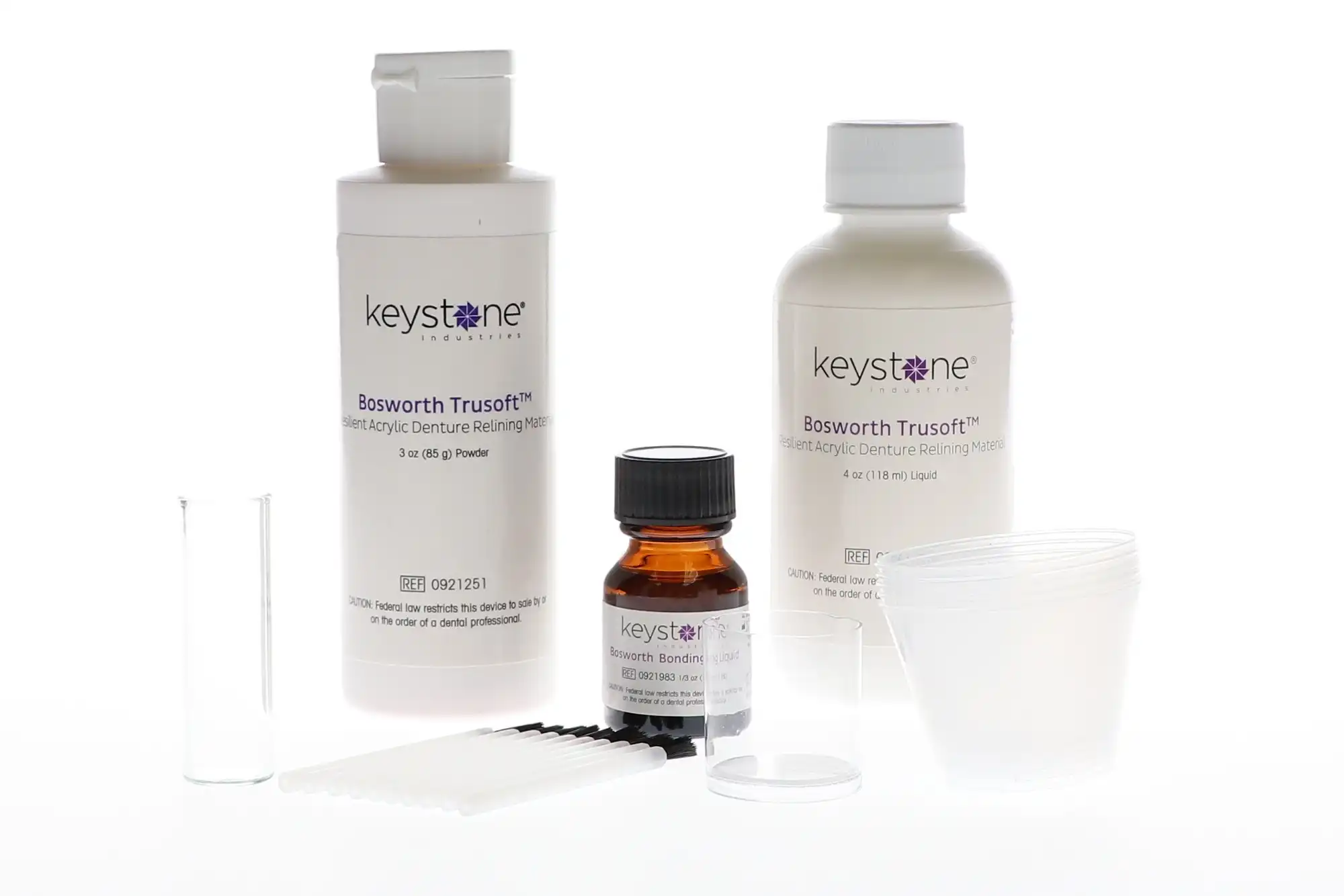 Trusoft Resilient Denture Acrylic Relining Material, Standard Kit (3 oz Powder, 4 oz Liquid, 10 ml Bonding Liquid), 921250