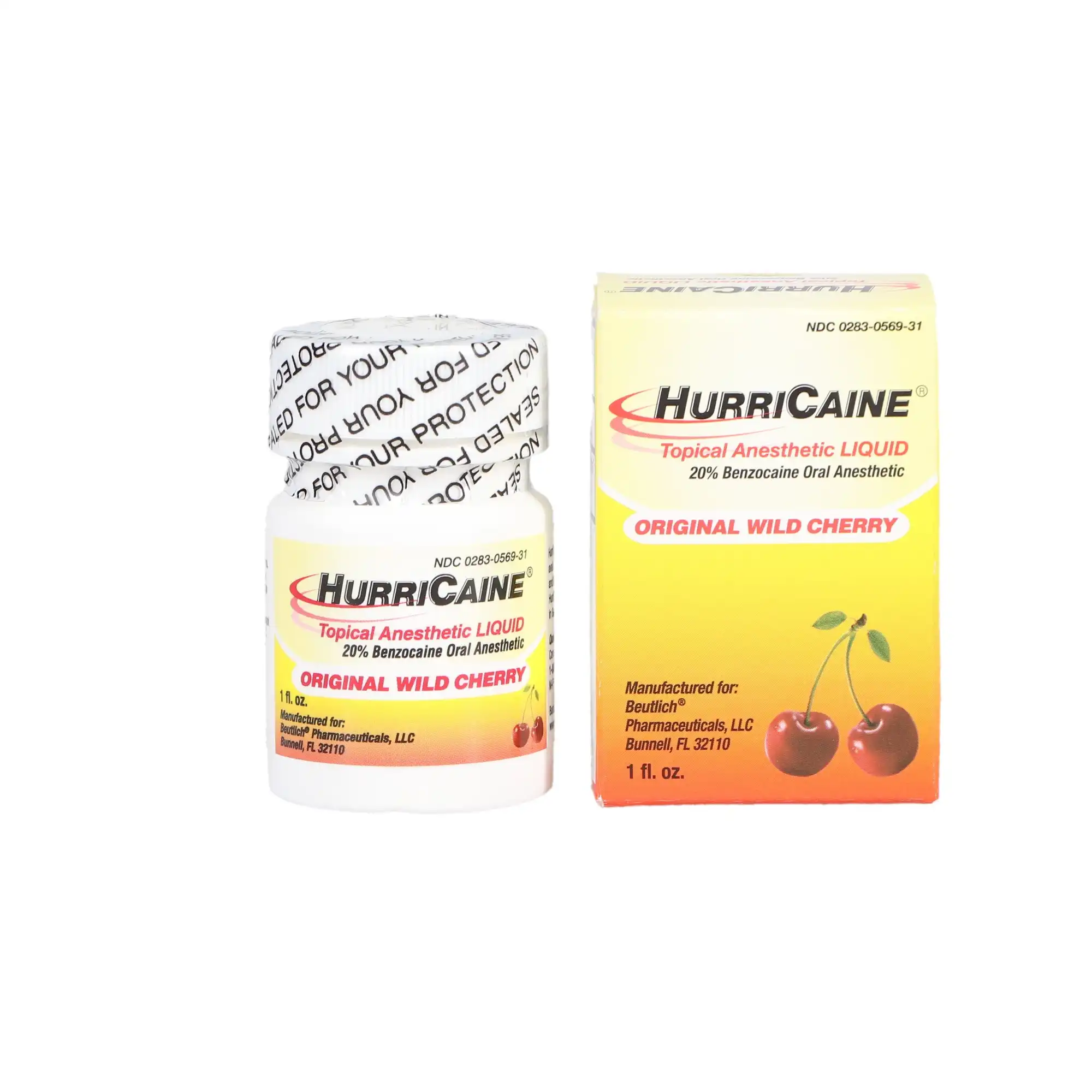 HurriCaine Topical Anesthetic Liquid, 20% Benzocaine, Wild Cherry, 1 oz Jar, 0283-0569-31