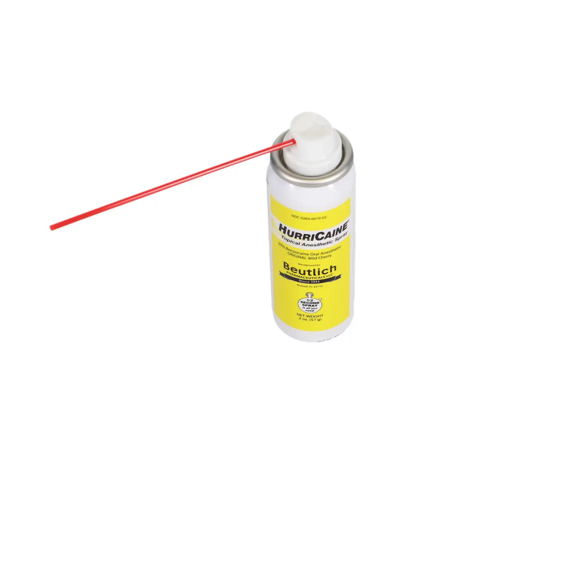 HurriCaine Topical Anesthetic Spray, 20% Benzocaine, Wild Cherry, 2 oz Aerosol Can with Disposable Extension Tube, 1/Pk, 0283-0679-02