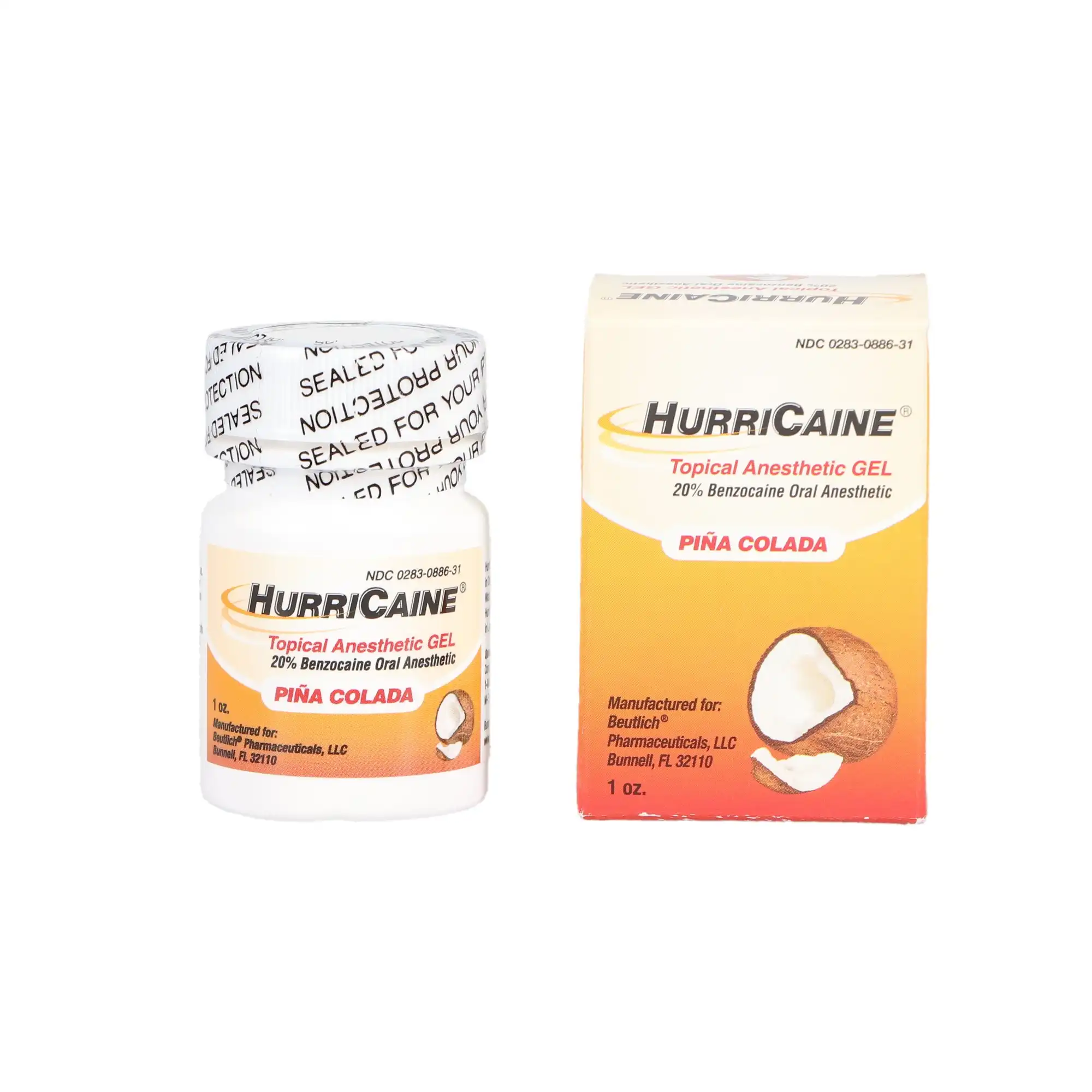 HurriCaine Topical Anesthetic Gel, 20% Benzocaine, Piña Colada, 1 oz Jar, 1/Pk, NDC 0283-0886-31