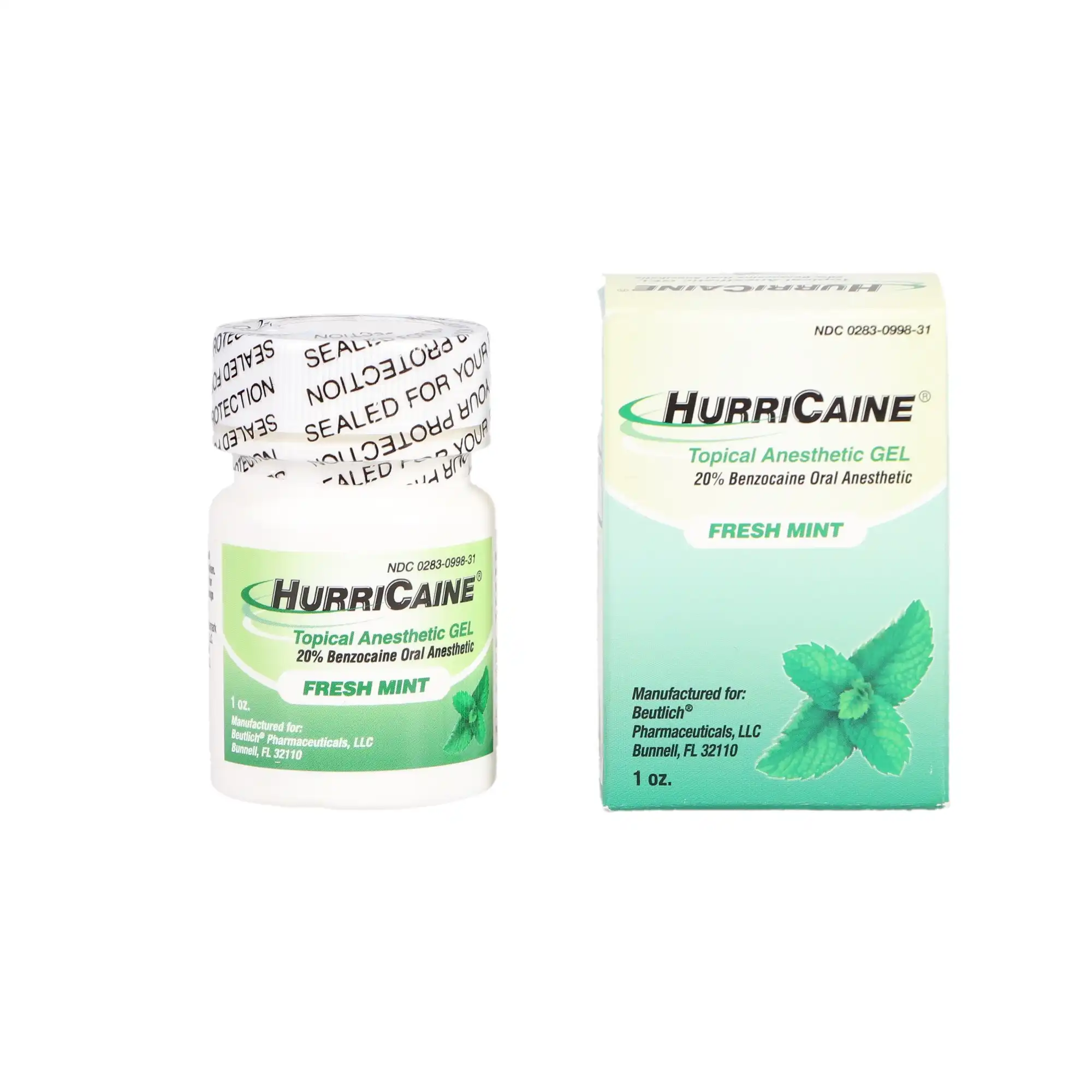 HurriCaine Topical Anesthetic Gel, 20% Benzocaine, Fresh Mint, 1 oz Jar, 1/Pk, NDC 0283-0998-31
