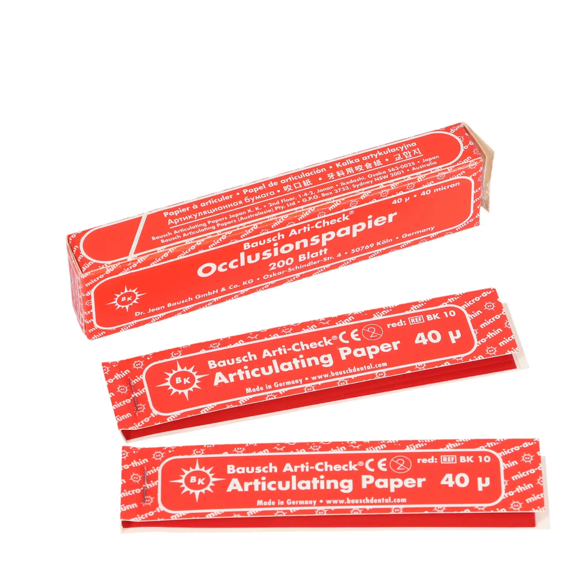 Arti-Check Articulating Paper Strips, Straight Booklets, 104 x 20 mm, 40 microns, Red, 200/Pk, BK10