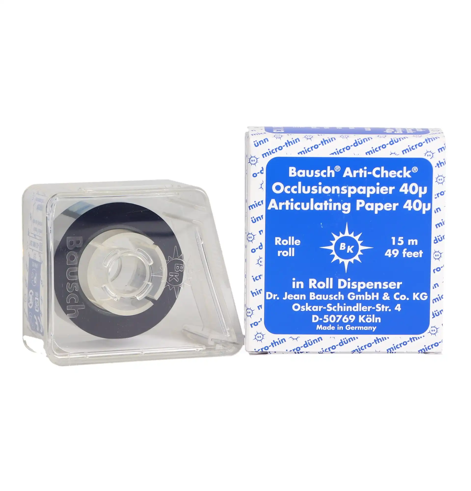 Arti-Check Articulating Paper Roll, with Dispenser, 16 mm x 15 m, 40 Microns, Blue, 1/Pk, BK-13