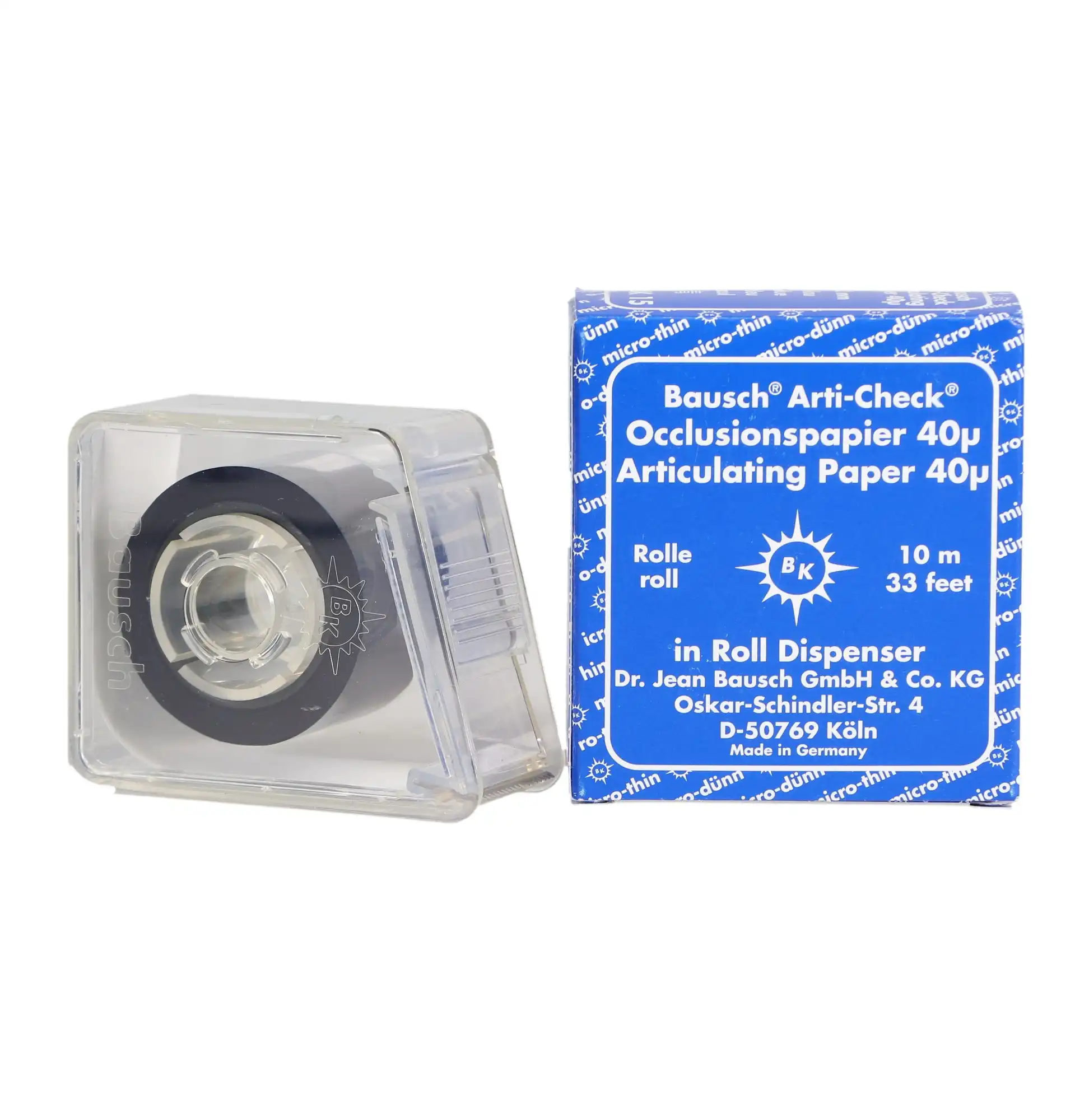 Bausch Arti-Check Articulating Paper Roll, Micro-Thin 40 Microns, 22 mm x 10 m, Blue, with Dispenser, BK-15