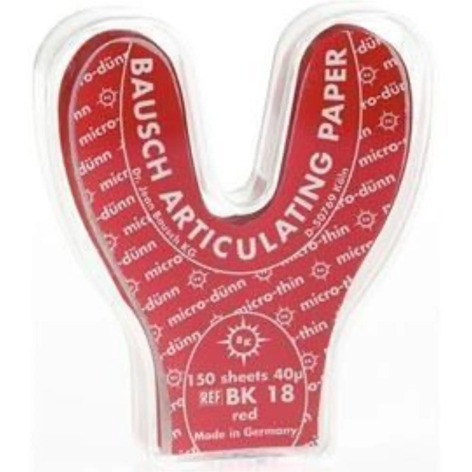 Arti-Check Micro-Thin Articulating Paper, Horseshoe, 40 Microns, Red, 150/Pk, BK18