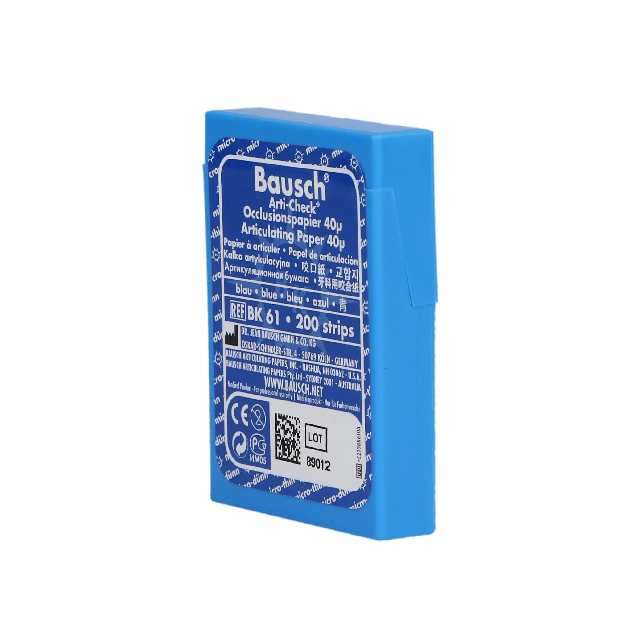 Arti-Check Micro-Thin Articulating Paper, 40 Microns, Blue, Pre-Cut Strips, 200/Pk, BK61