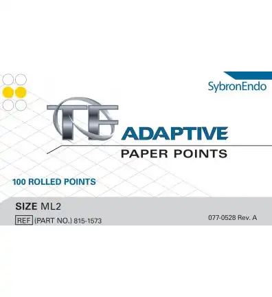 Kerr TF Adaptive Absorbent Paper Points, ML2 Medium/Large, Yellow, .06 Taper, 100/Pk, 815-1573