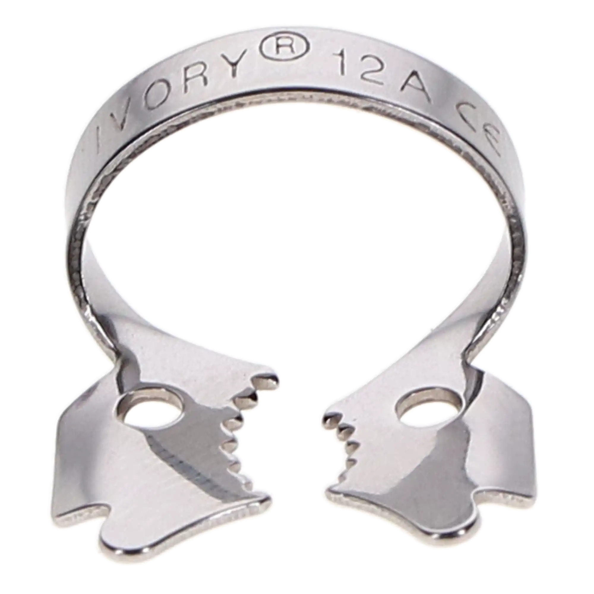 Ivory Rubber Dam Clamp, Winged Molar, #12A, Stainless Steel, Serrated Jaws, Right, 50057348