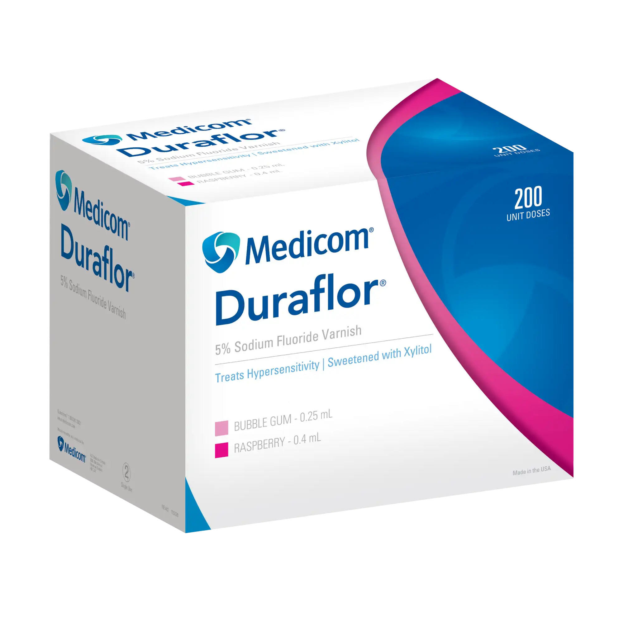 Medicom Duraflor Fluoride Varnish, 5% Sodium Fluoride, Unit Dose, 0.4 ml, Raspberry, 200/Pk